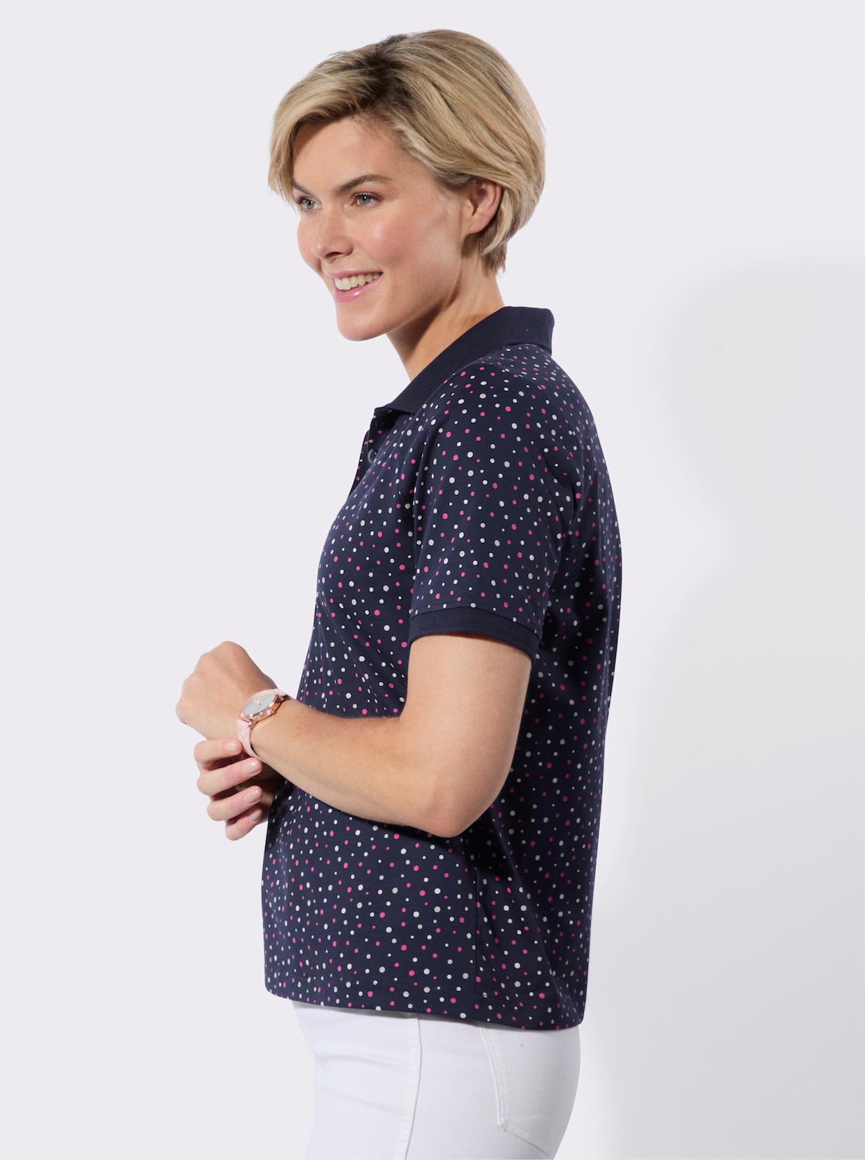 Poloshirt - marine-fuchsia-getupft