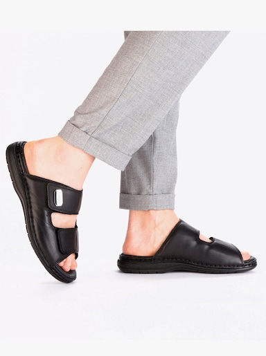 Rieker Pantolette mit Klettverschlüssen, Leder - schwarz