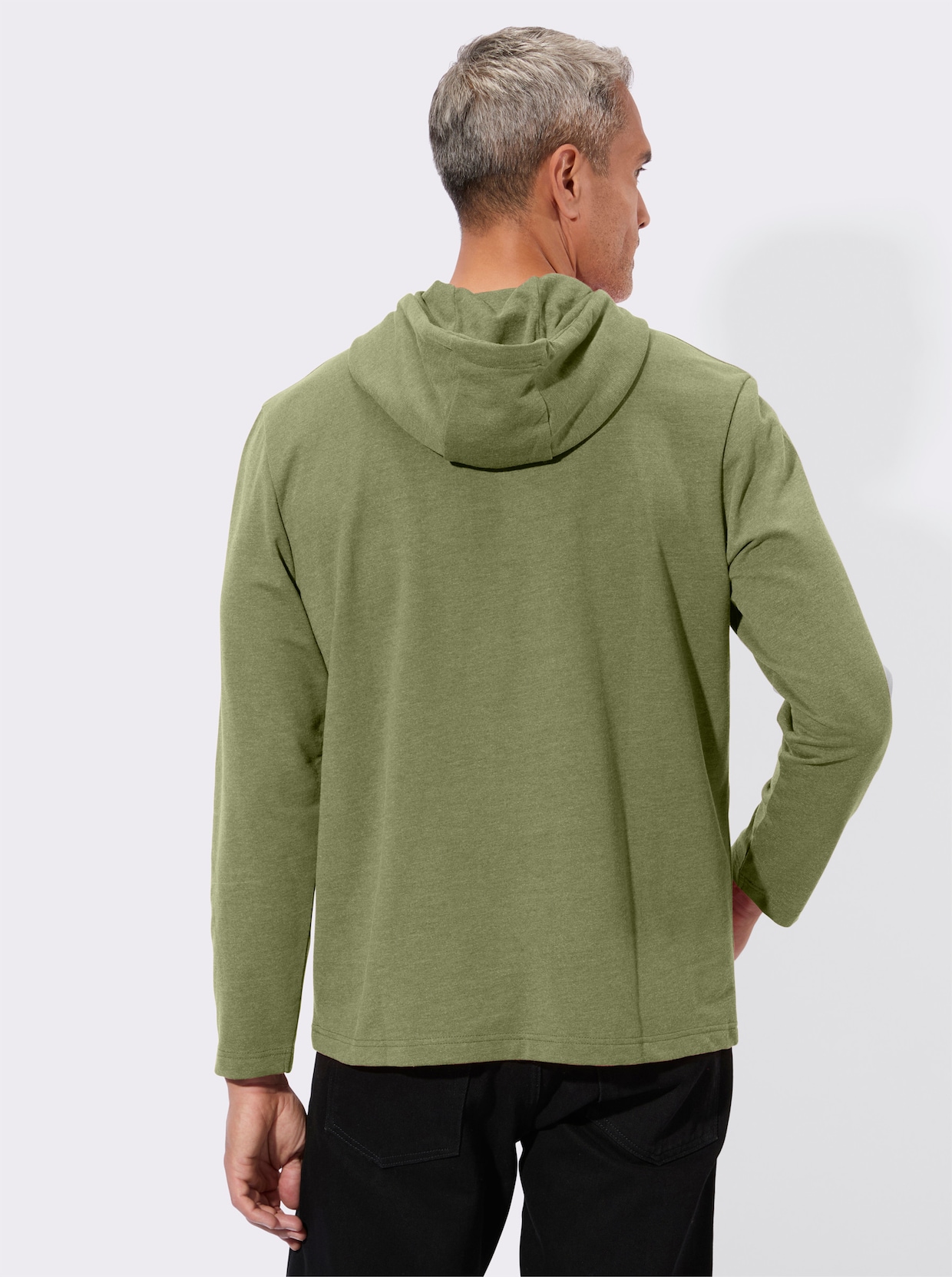 Mikina s kapucí a páskem na zavázání - rákosová-melír