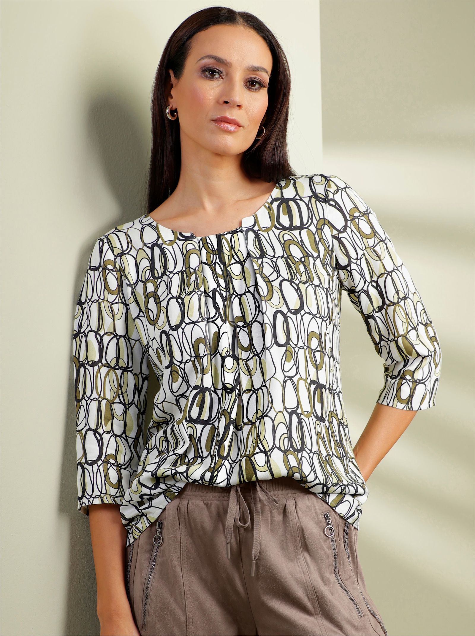 heine Druckbluse mit 3/4-Arm - schwarz-ecru-bedruckt