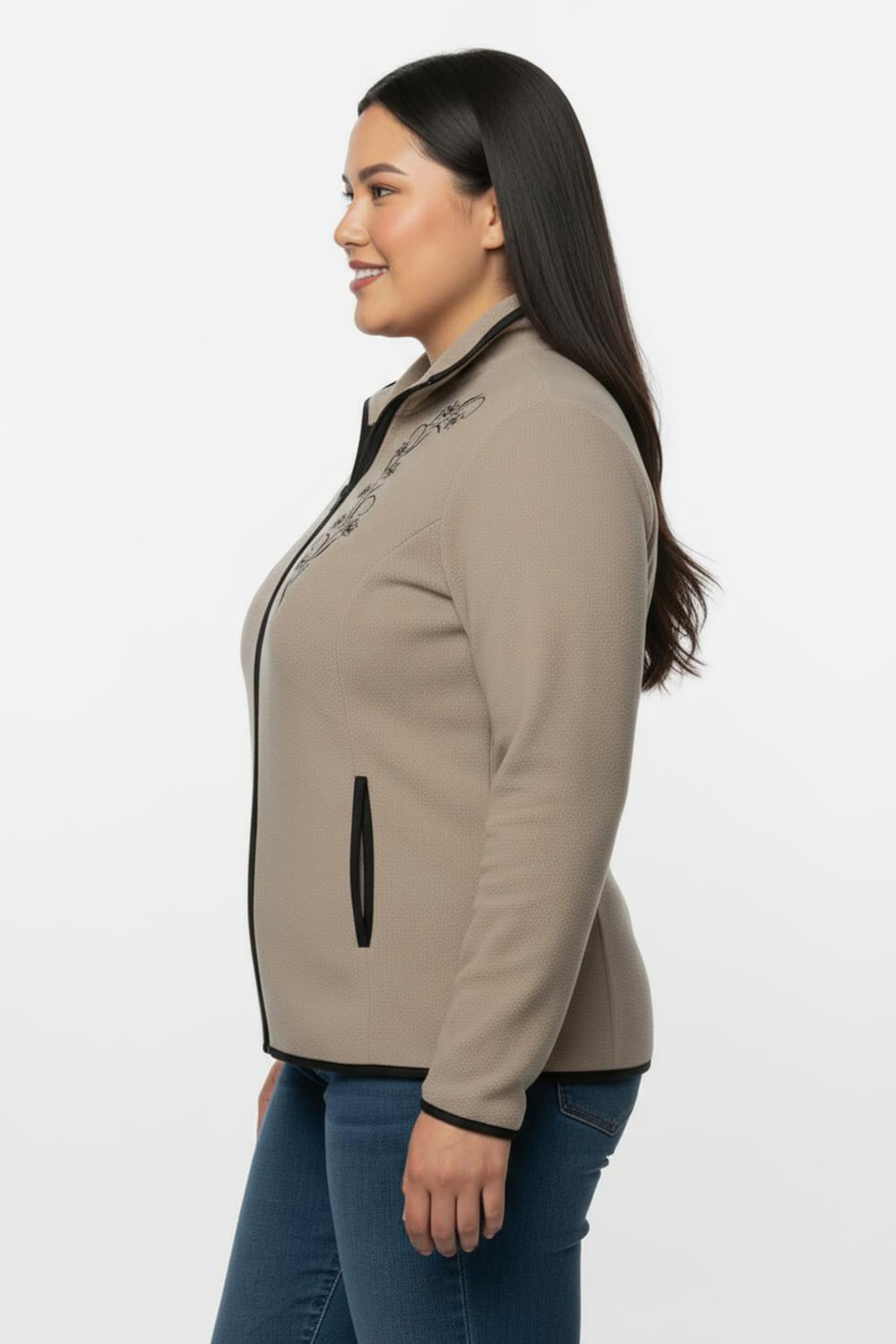 Fleecejacke mit Stickerei - sesam-schwarz