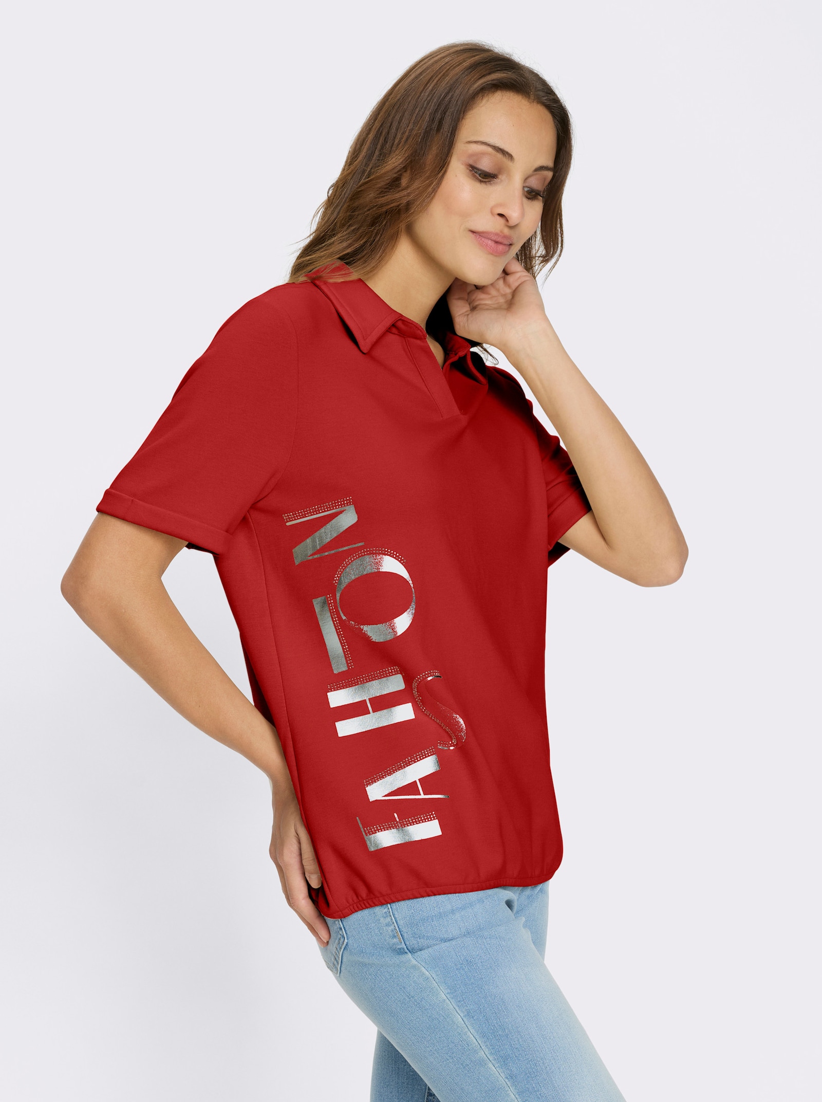 Sweatshirt mit Gummizug am Saum - rot