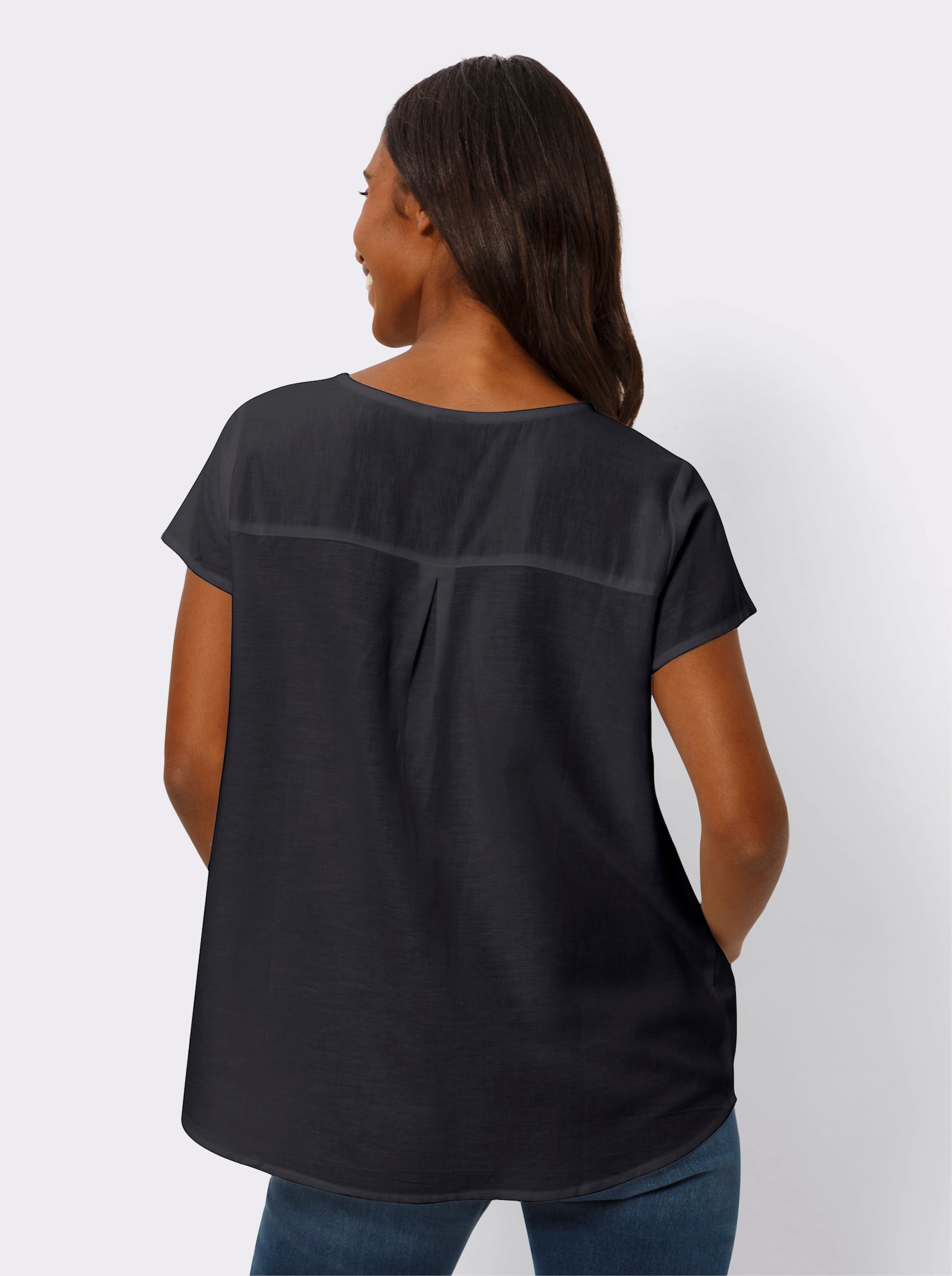heine Kurzarm-Bluse mit Leinen-Anteil - schwarz