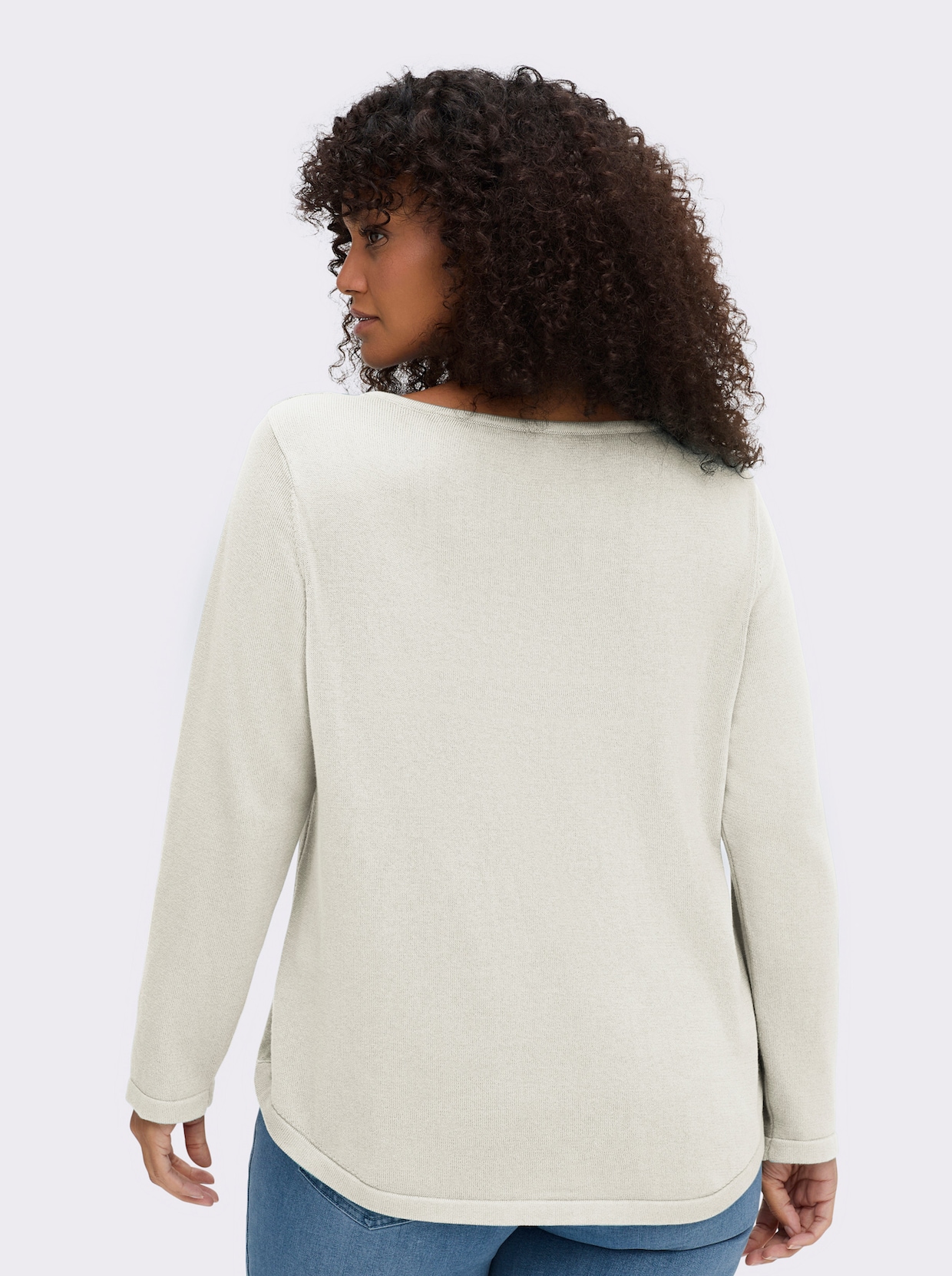 Rundhalspullover mit U-Boot-Ausschnitt - wollweiß