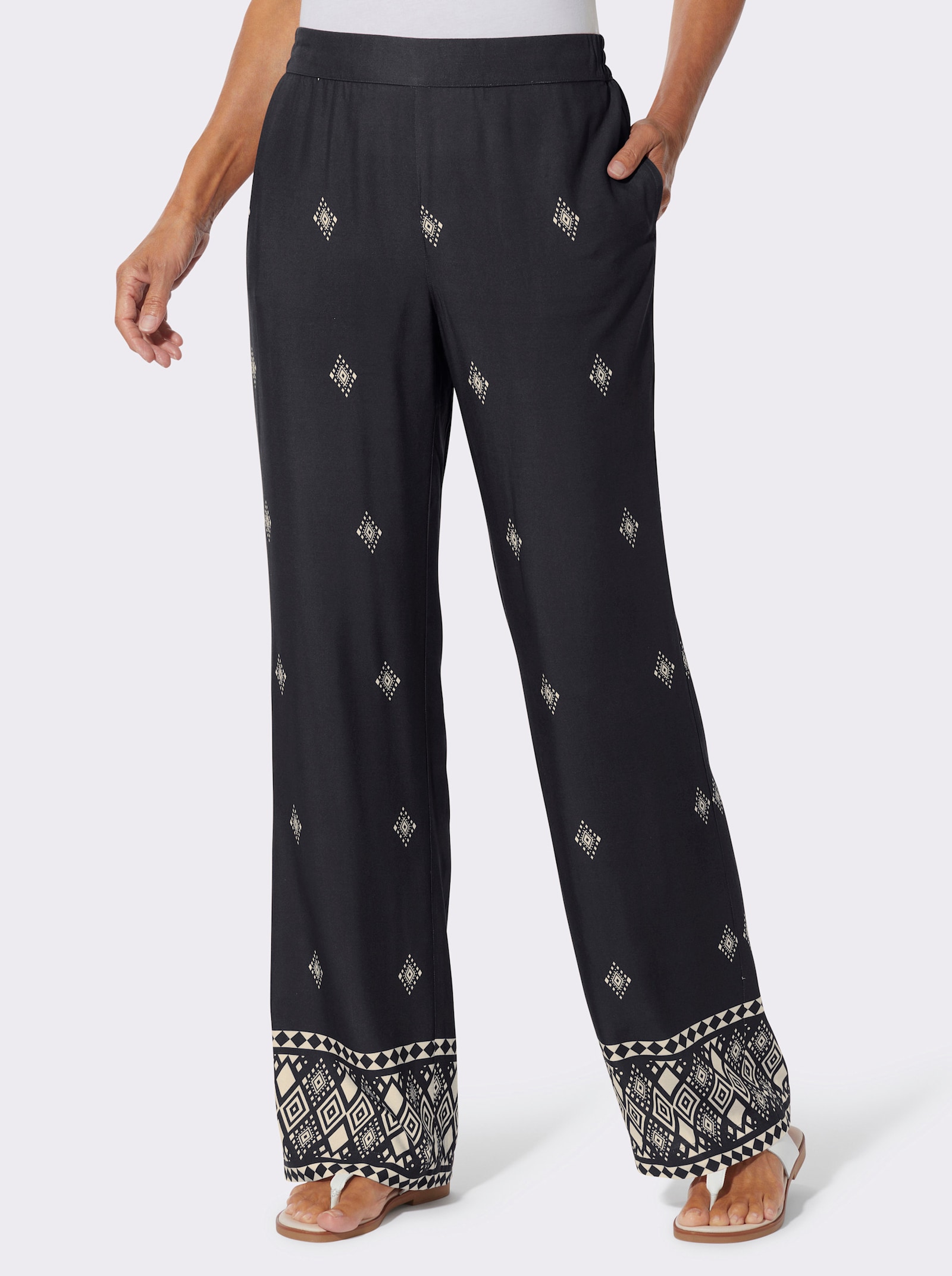 Druckhose mit Allover-Druck - schwarz-elfenbein-bedruckt