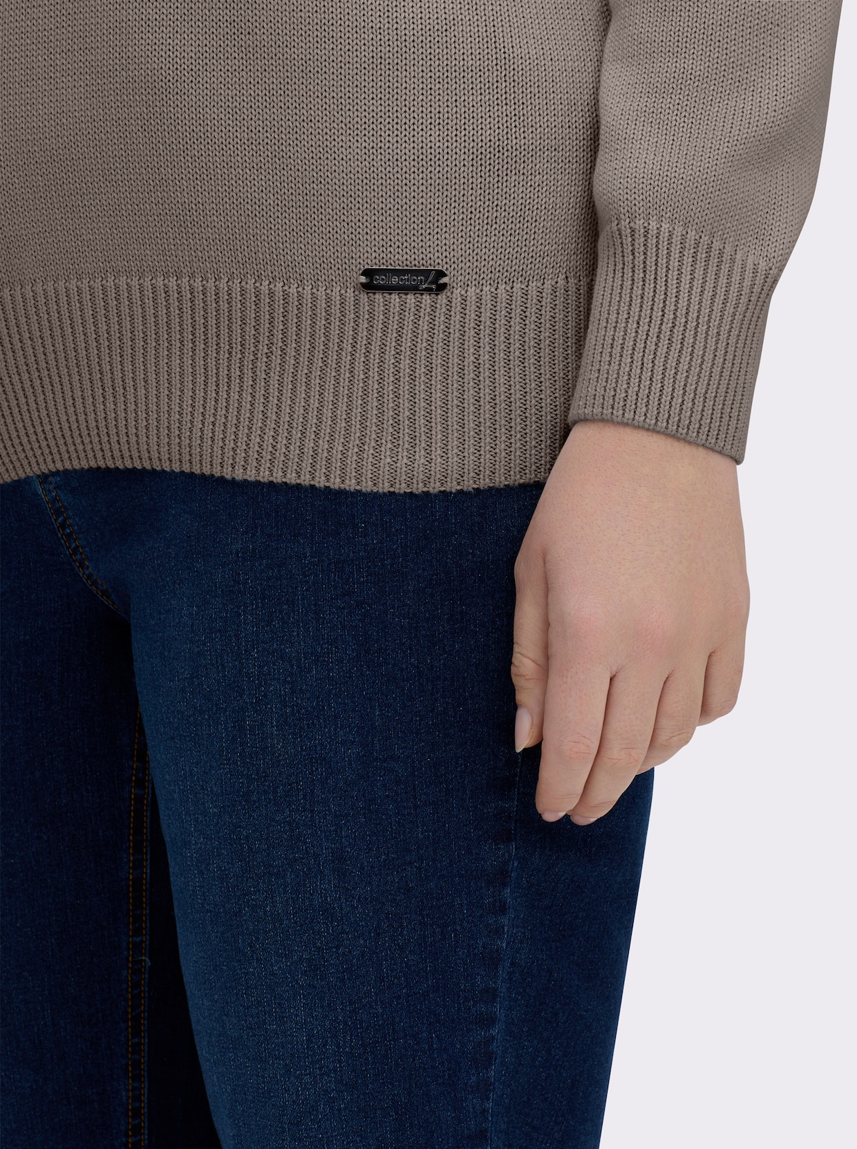 V-Ausschnitt-Pullover mit Baumwolle - taupe-meliert