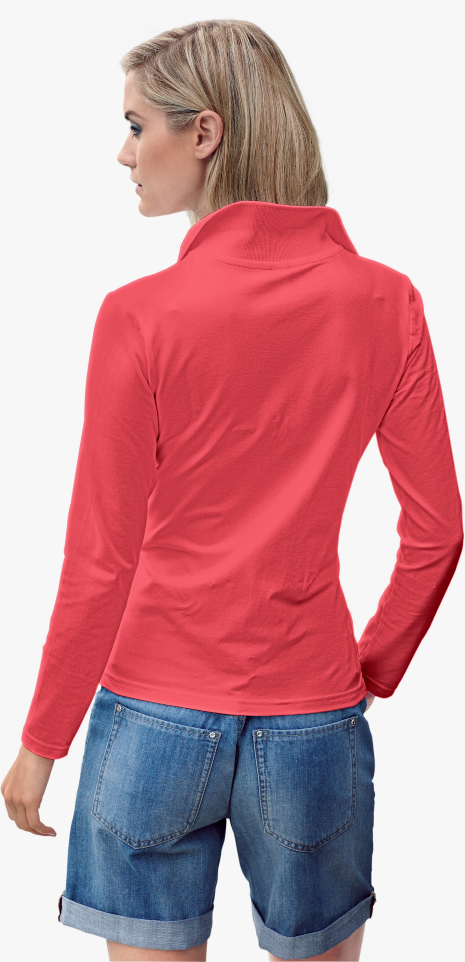 heine Langarm-Poloshirt in Pikee-Qualität - koralle