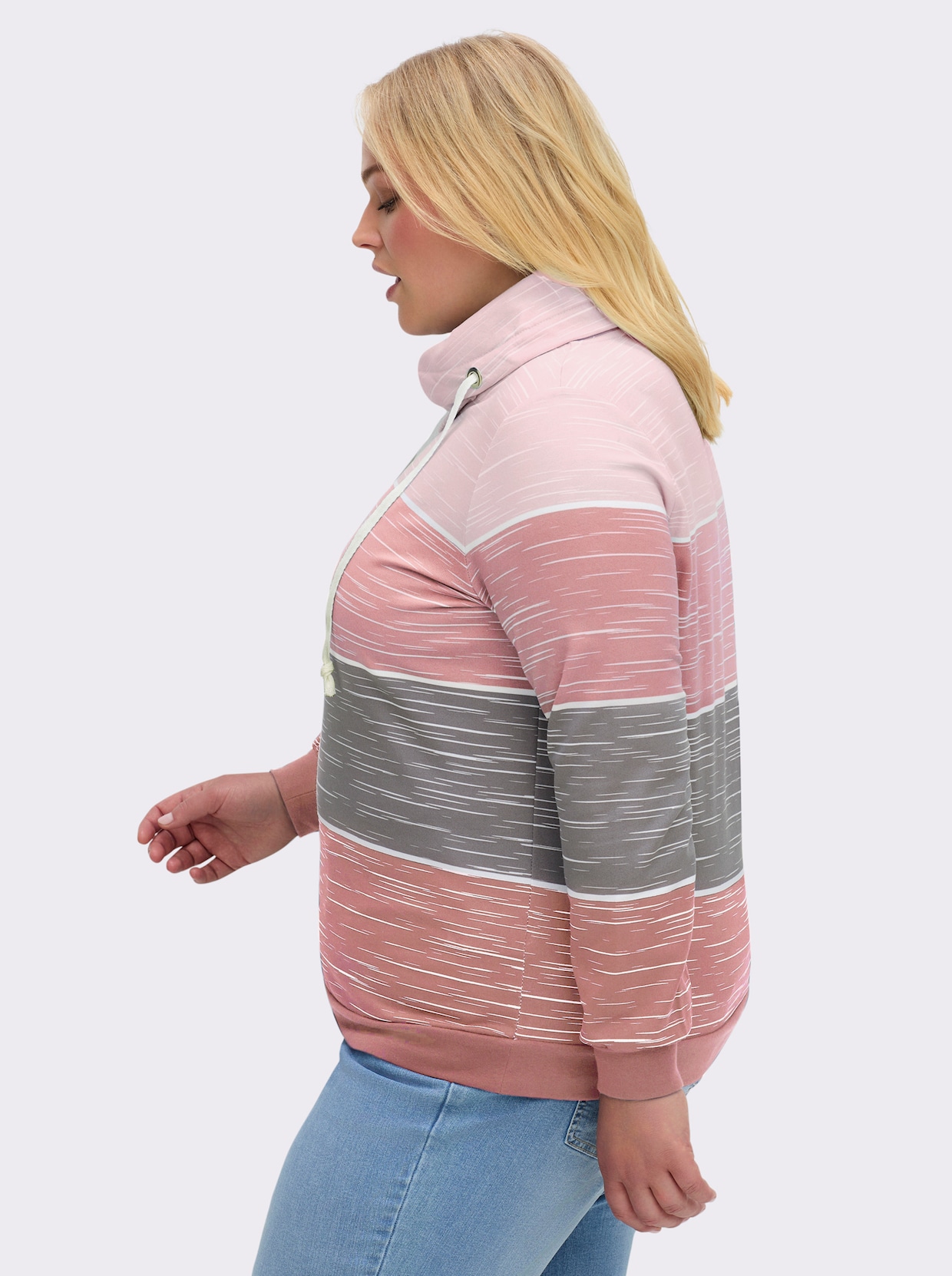 Sweatshirt mit überlappendem Rollkragen - rosenholz-hellrosé-bedruckt