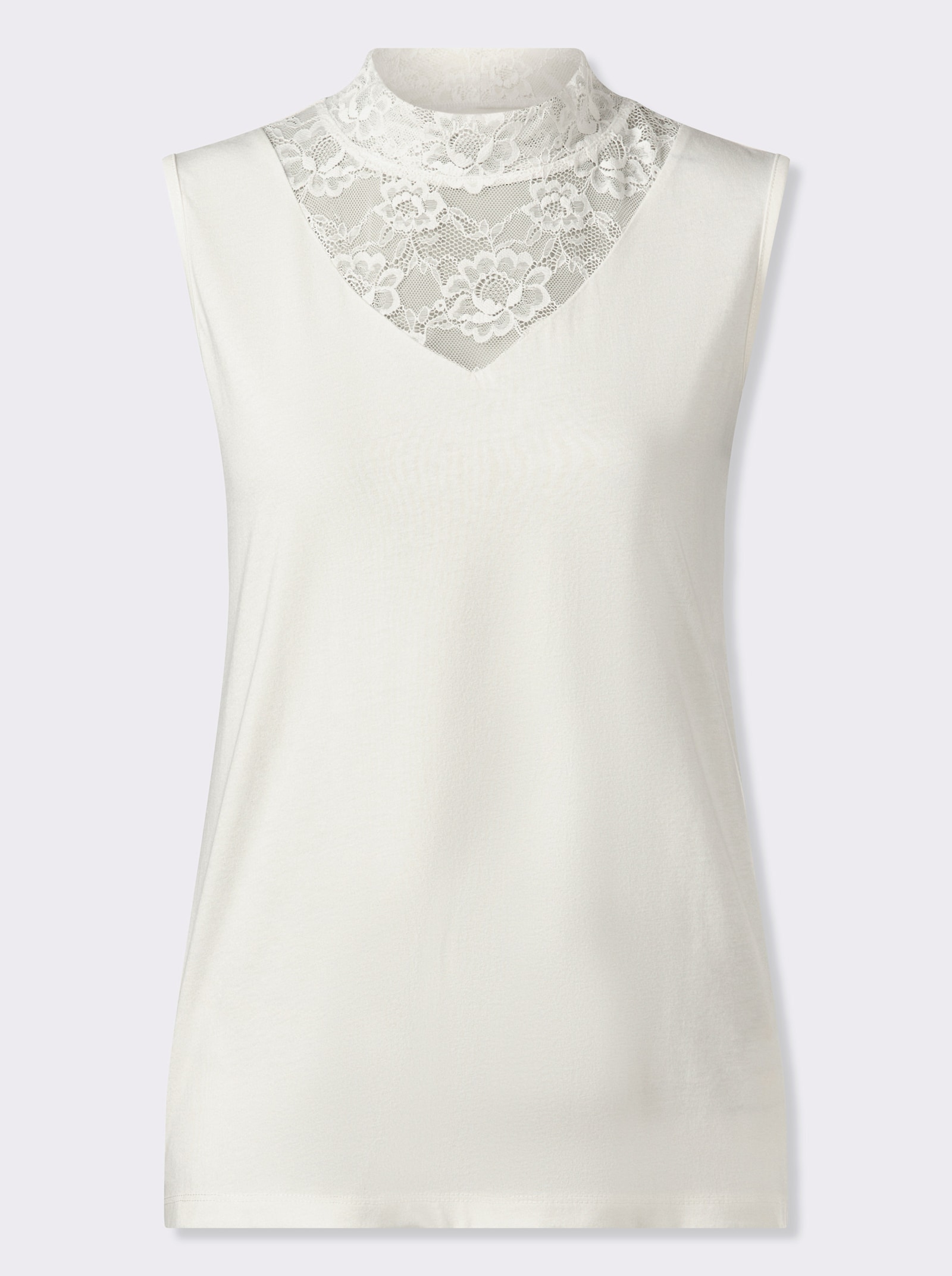 Shirttop mit Spitzeneinsatz am Dekolleté - ecru