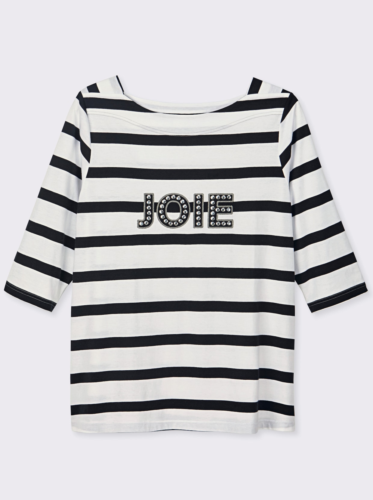 sheego 3/4-Arm-Shirt mit Ringeln und Front-Patches - weiß-schwarz-geringelt