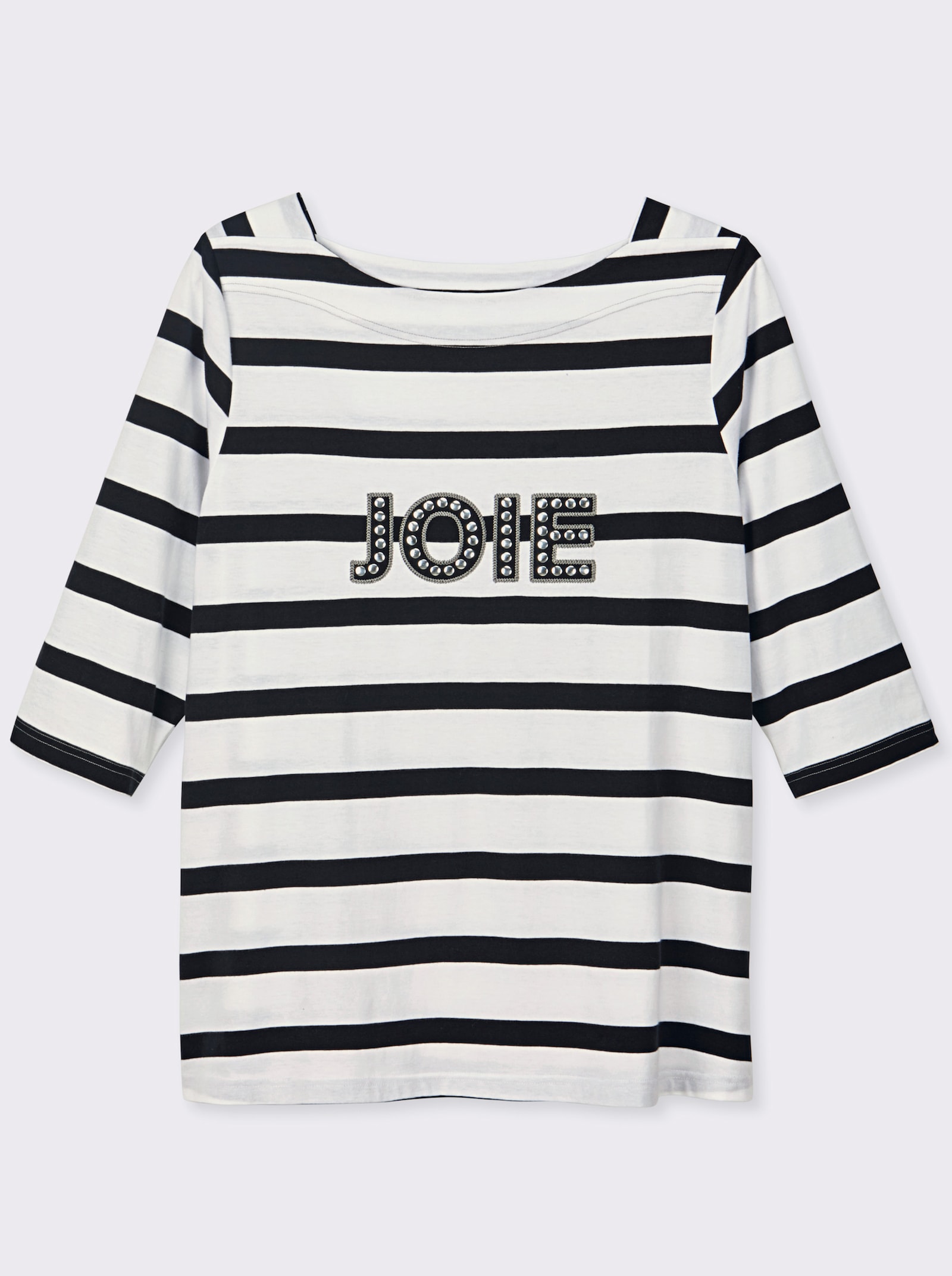 sheego 3/4-Arm-Shirt mit Ringeln und Front-Patches - weiß-schwarz-geringelt