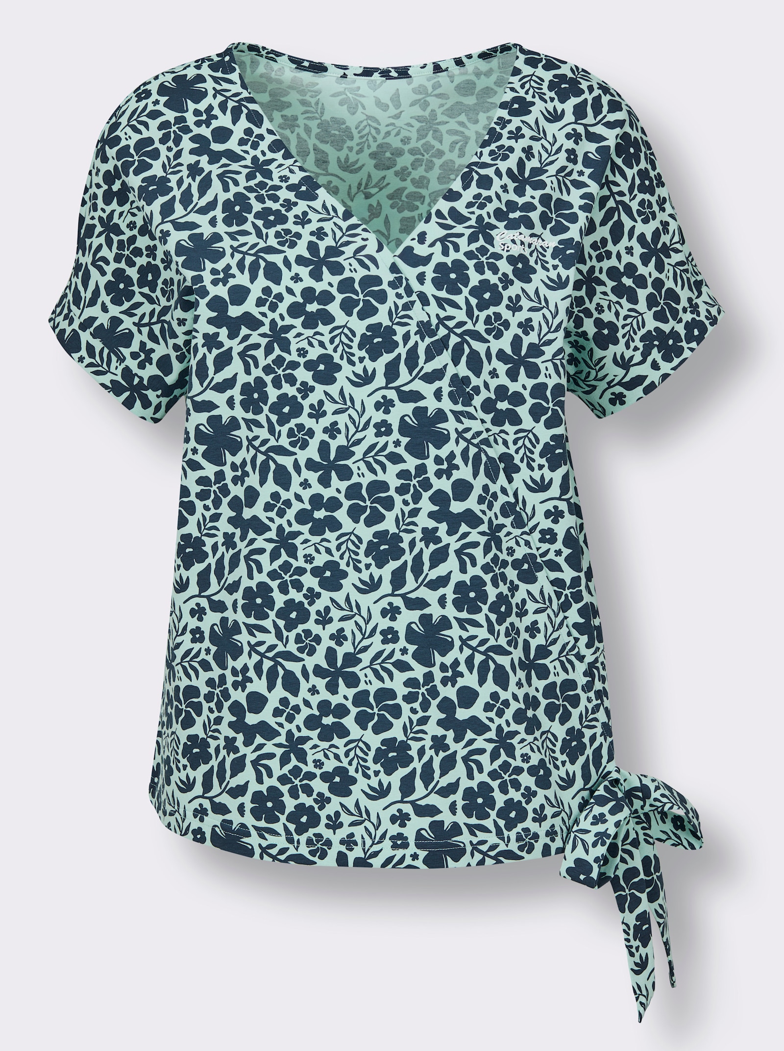 Catamaran Sports Funktionsshirt in Wickel-Optik - dunkelblau-mint-gemustert