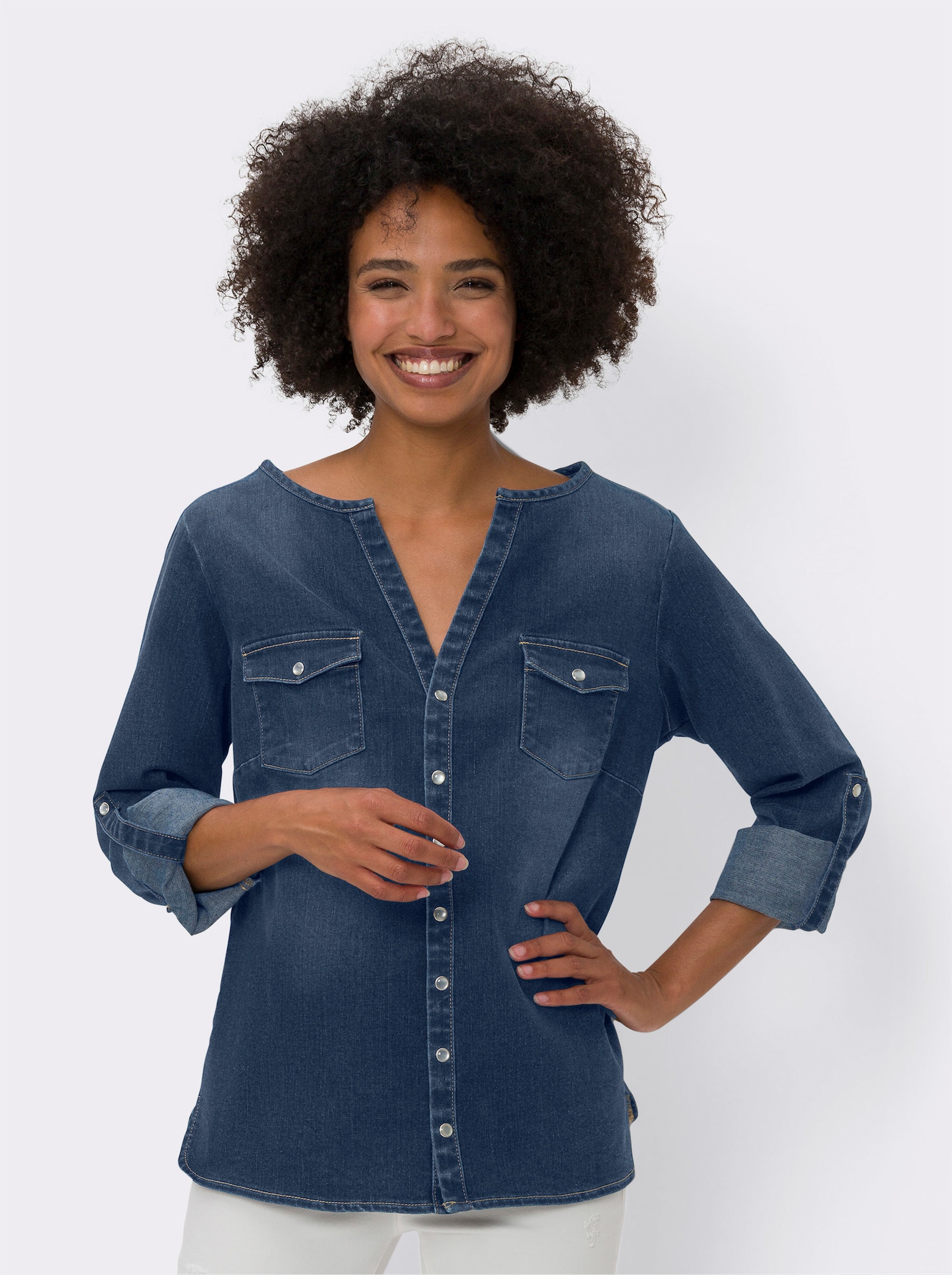 heine Jeansbluse mit Druckknöpfen - blue-stone-washed