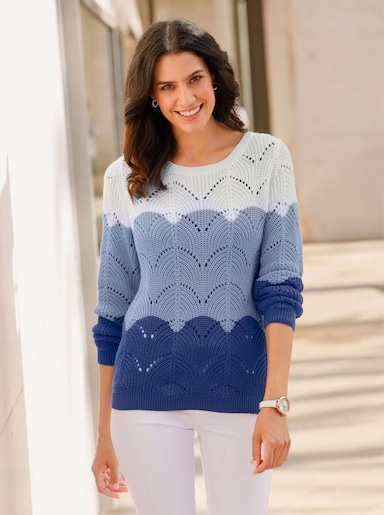 Pullover - royalblau-ecru-gemustert