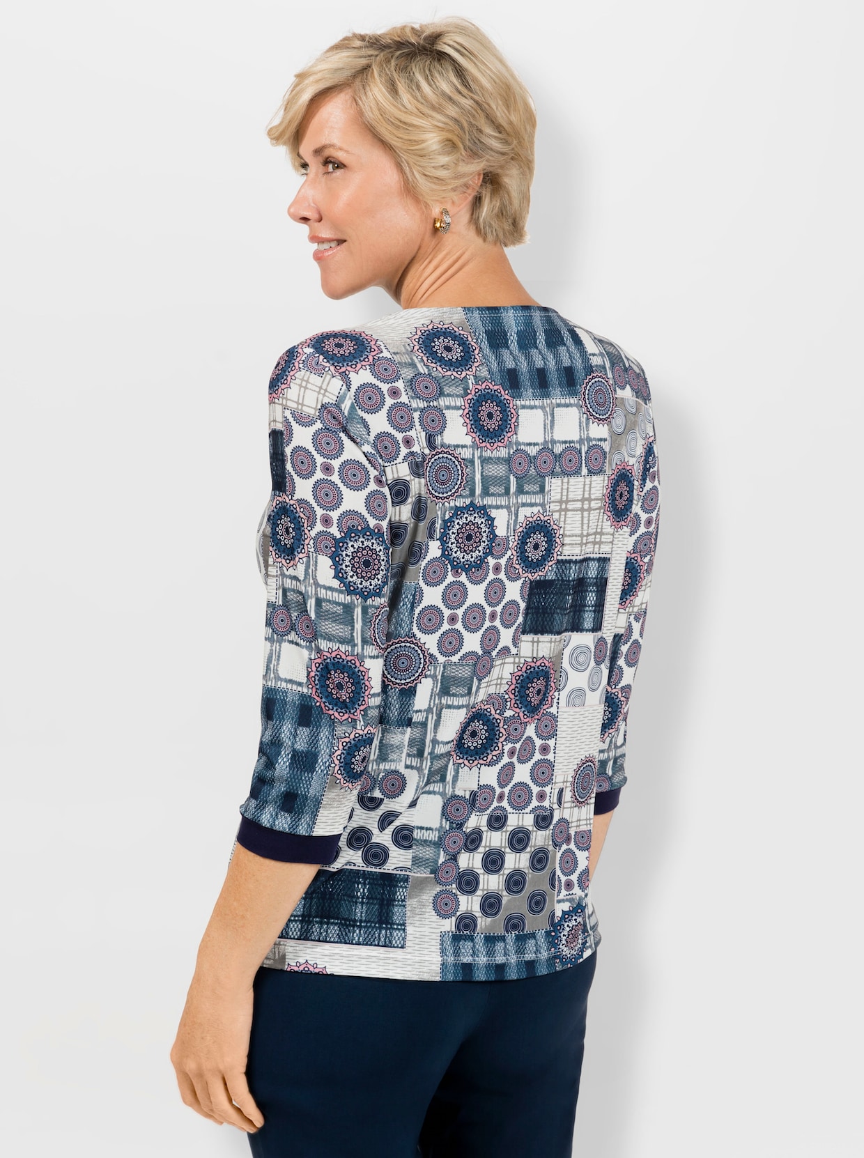 2-in-1-Shirt - nachtblau-hortensie-bedruckt