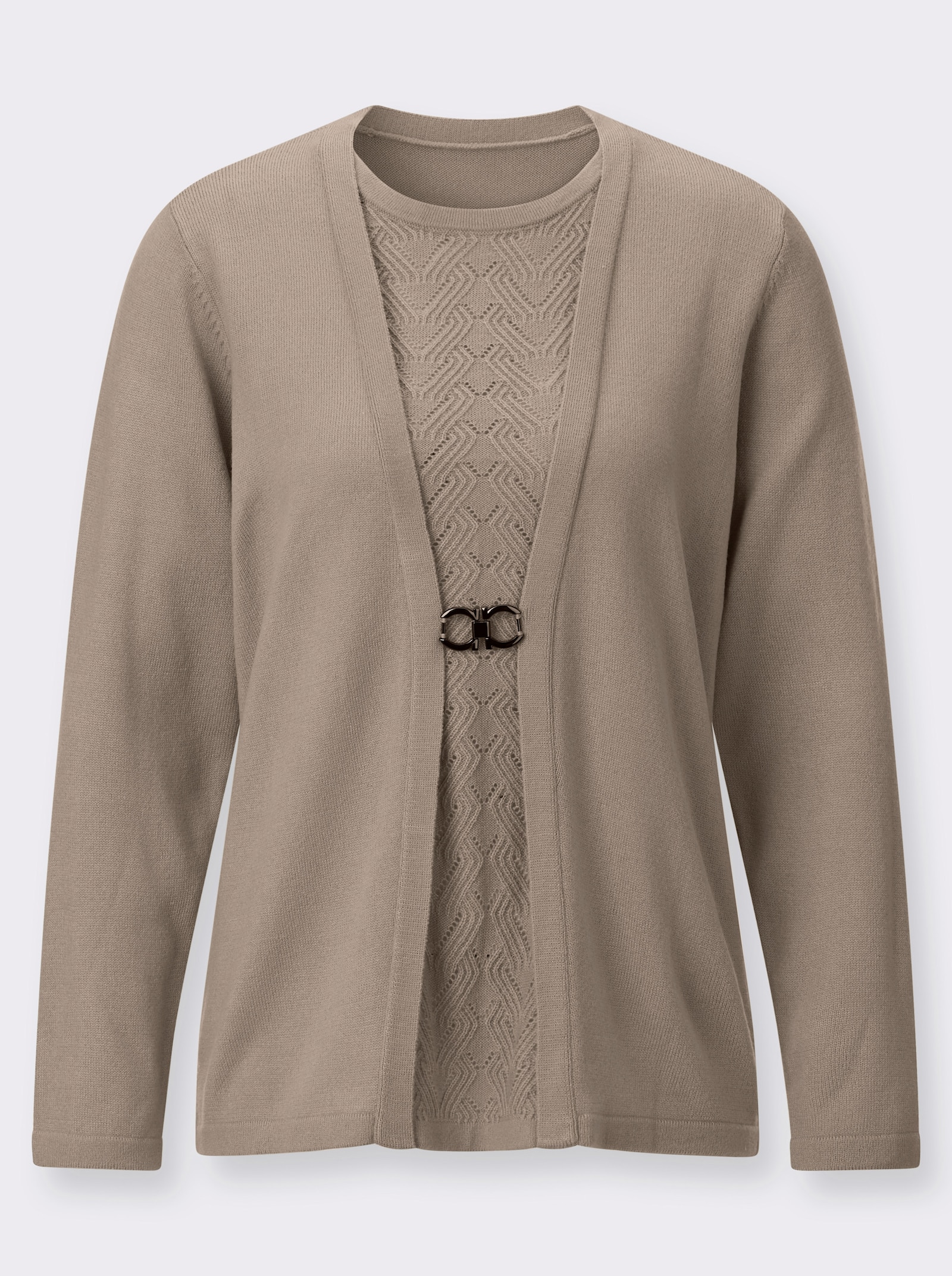 2-in-1-Pullover mit Ajourmuster - sesam