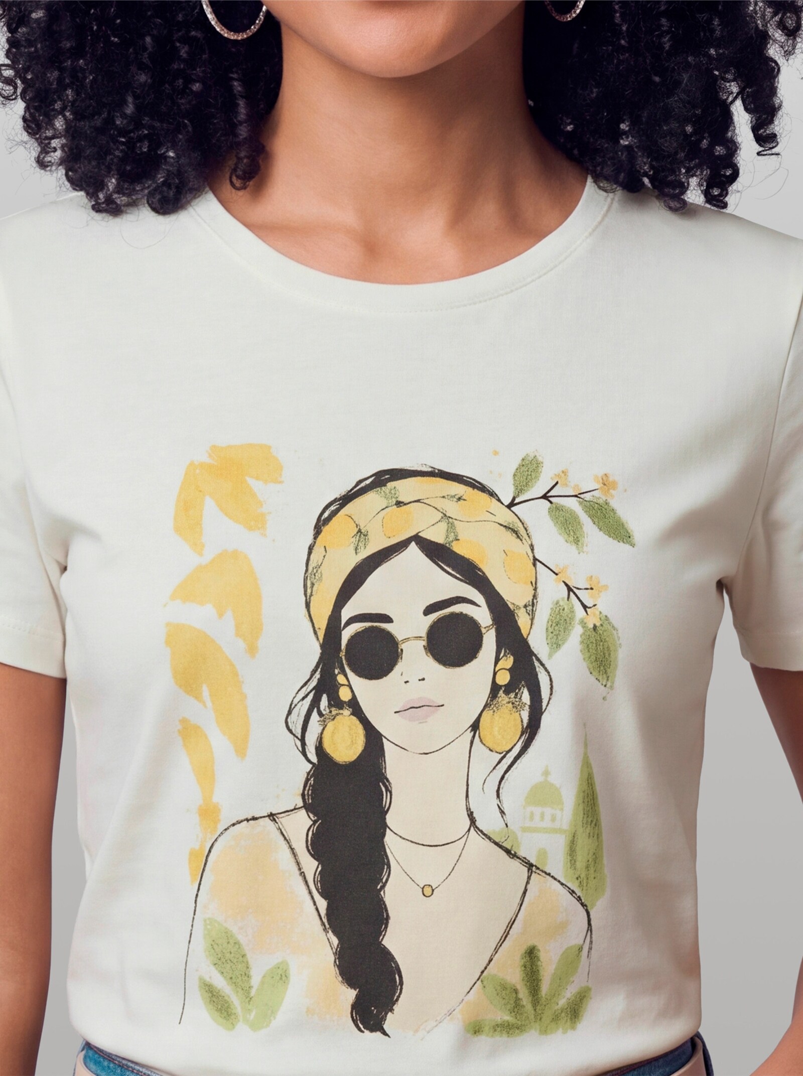 heine Kurzarmshirt mit Frontprint - ecru