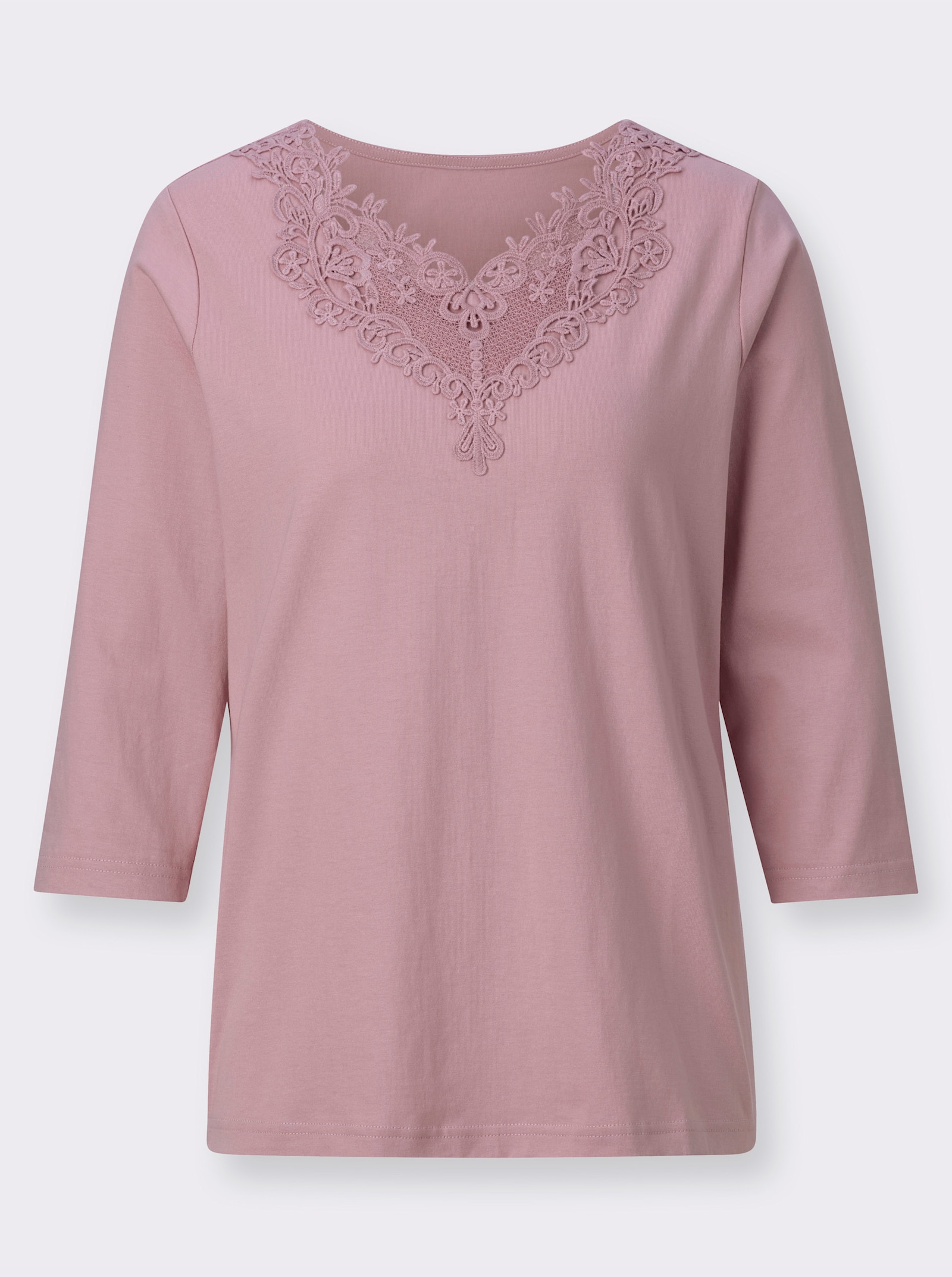 3/4-Arm-Shirt mit Spitze am Ausschnitt - mauve