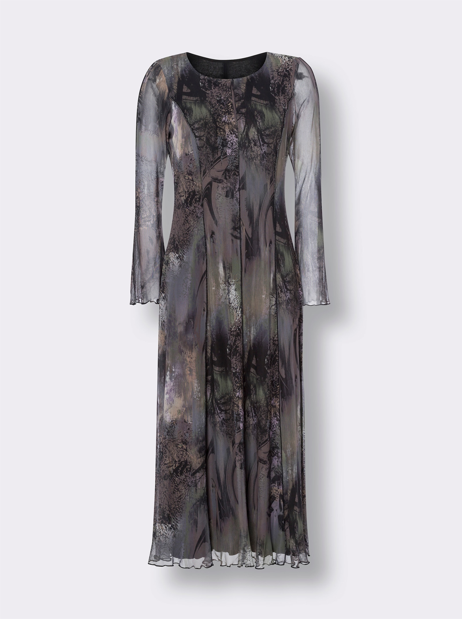 heine Druckkleid mit Ziernähten - dunkeltaupe-schwarz-bedruckt