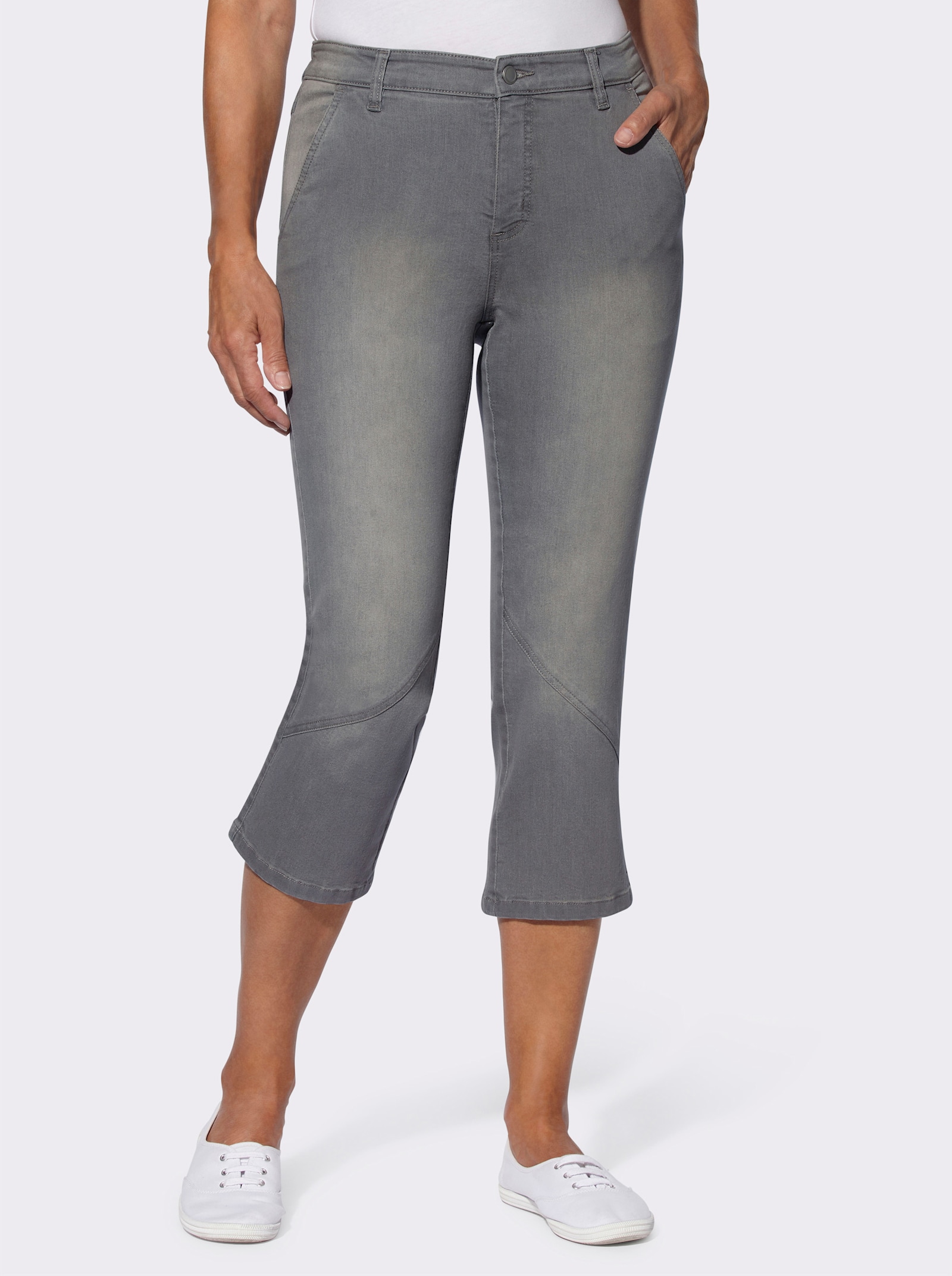 3/4 džíny s ozdobnými švy - šedá-denim