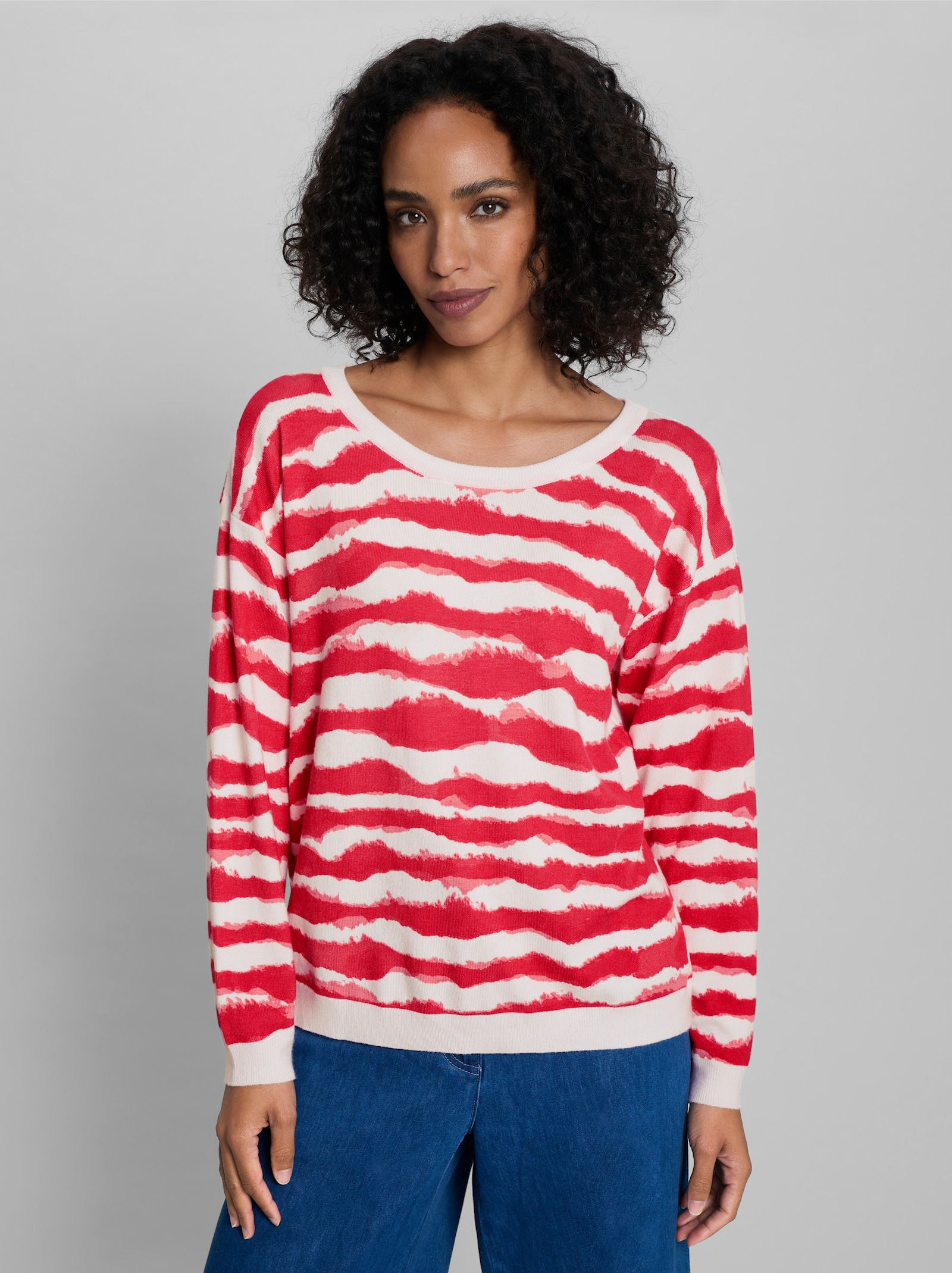 heine Feinstrickpullover mit Streifen-Print - ecru-hummer-bedruckt
