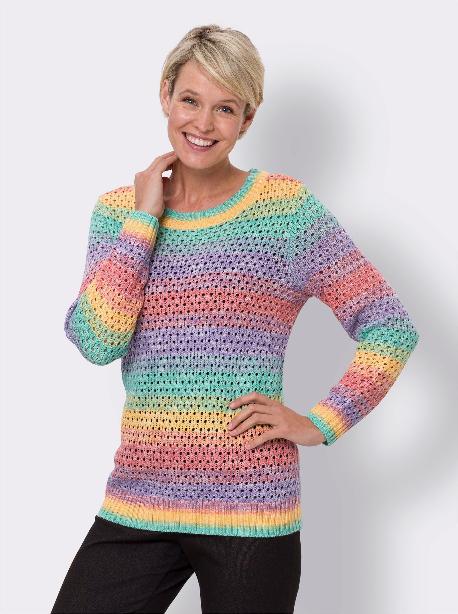 Ajourpullover mit Farbverlauf - lavendel-gemustert