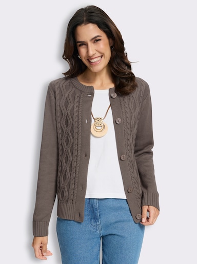 Strickjacke im Strickmuster-Mix - dunkeltaupe