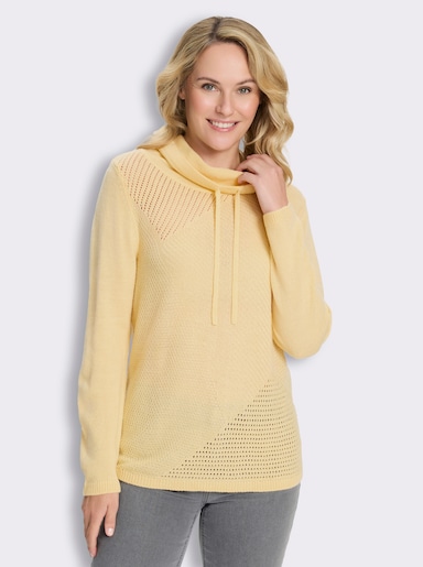 Stehkragenpullover mit Strickmuster im Vorderteil - vanille