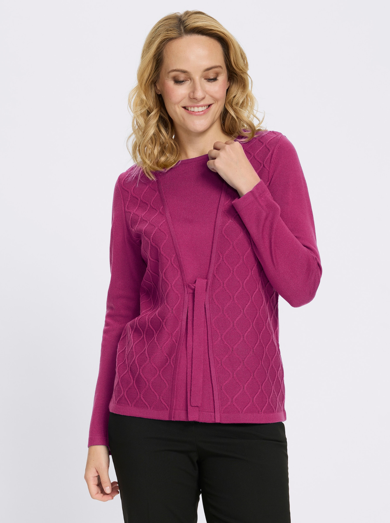 2-in-1-Pullover mit Bindeband - magenta