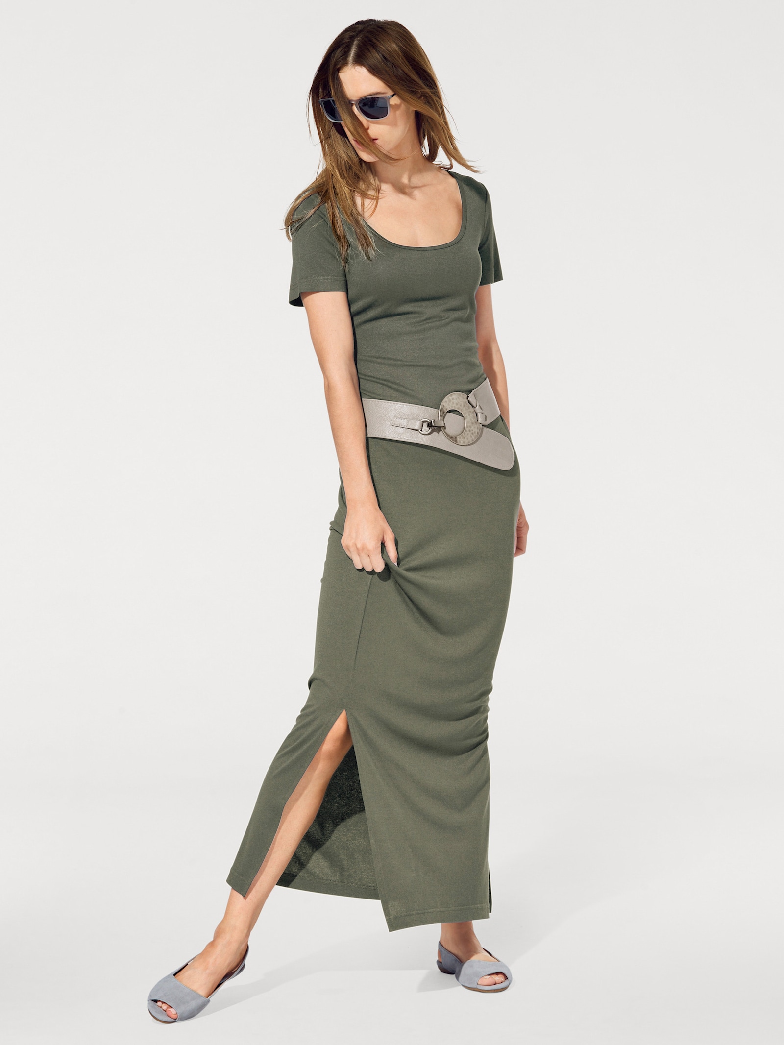 heine Maxikleid mit hohen Seitenschlitzen - schilfgrün