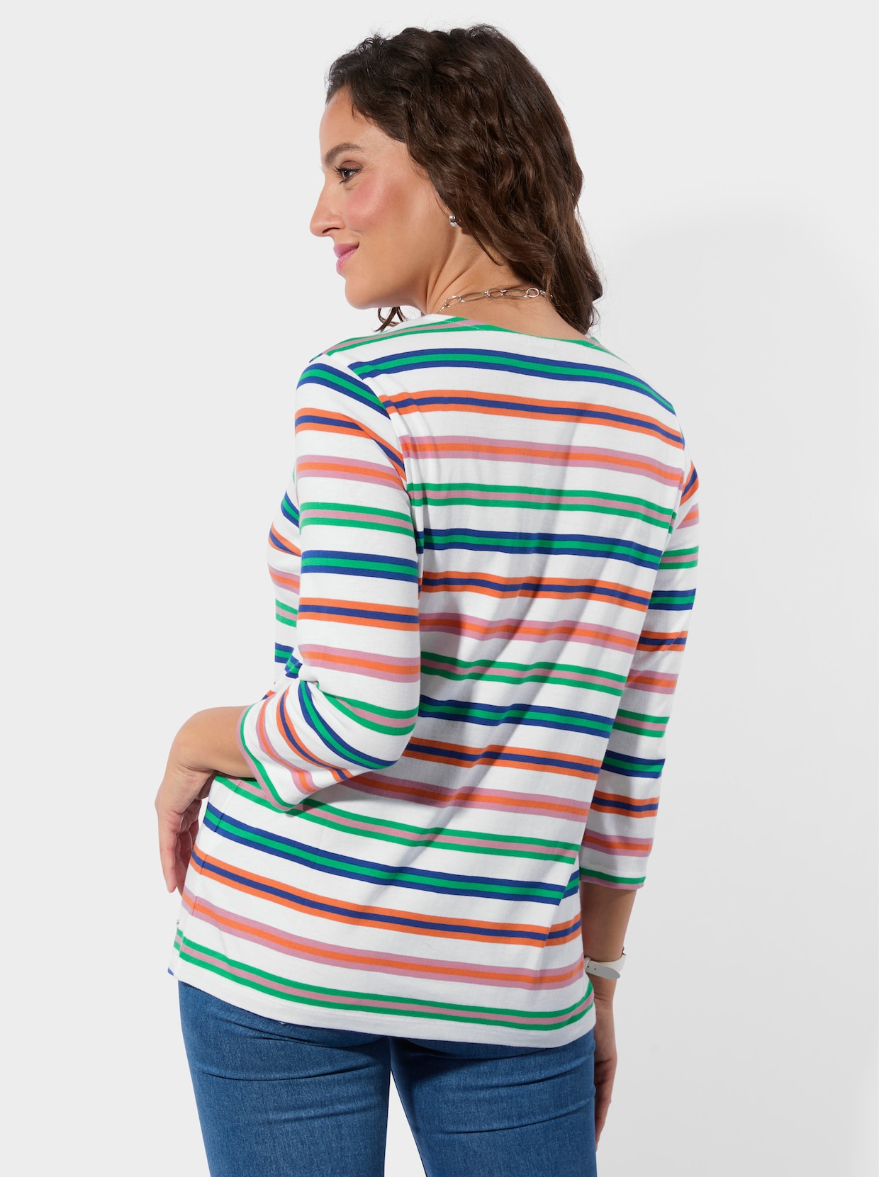 Rundhalsshirt - ecru-altrosa-geringelt