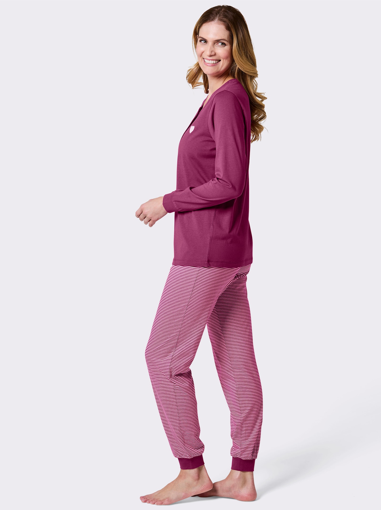 wäschepur Schlafanzüge mit Herzchen-Motiv - lavendel-weiß + erika-weiß