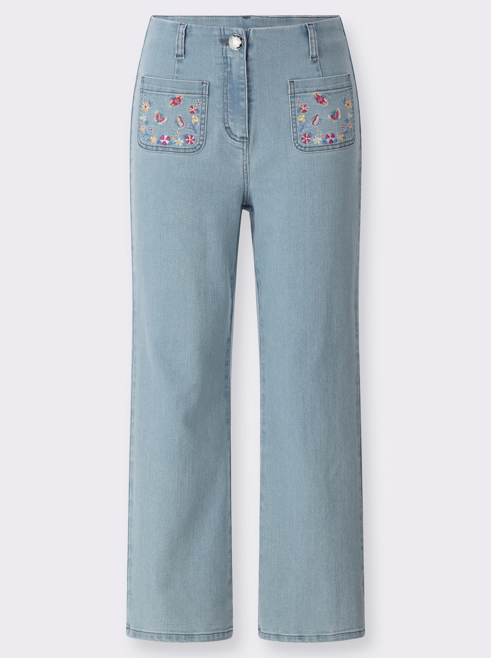 7/8-Jeans mit Stickerei auf den Taschen - blue-bleached