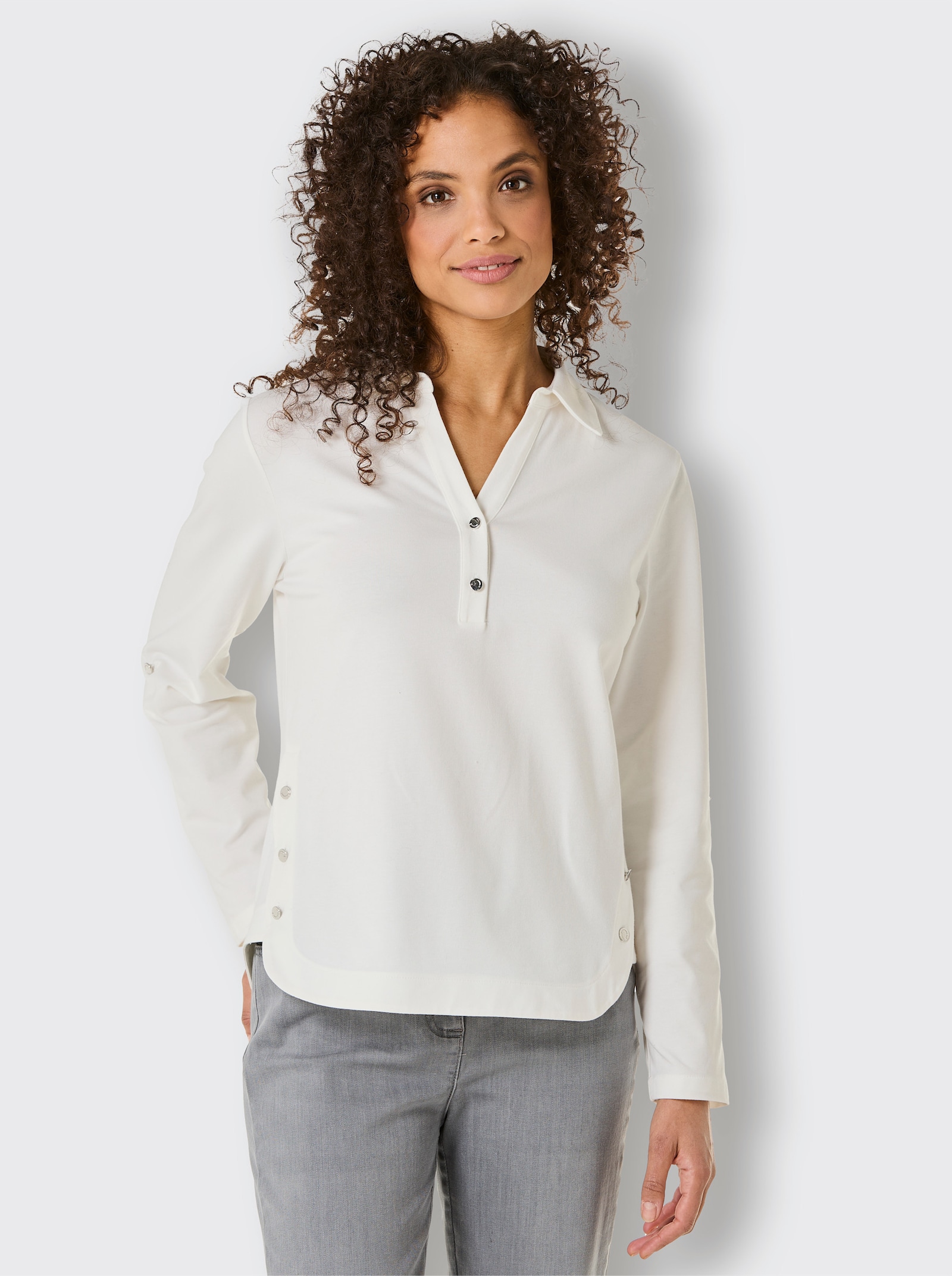 CREATION L PREMIUM Poloshirt Mit abgerundetem Saum - ecru