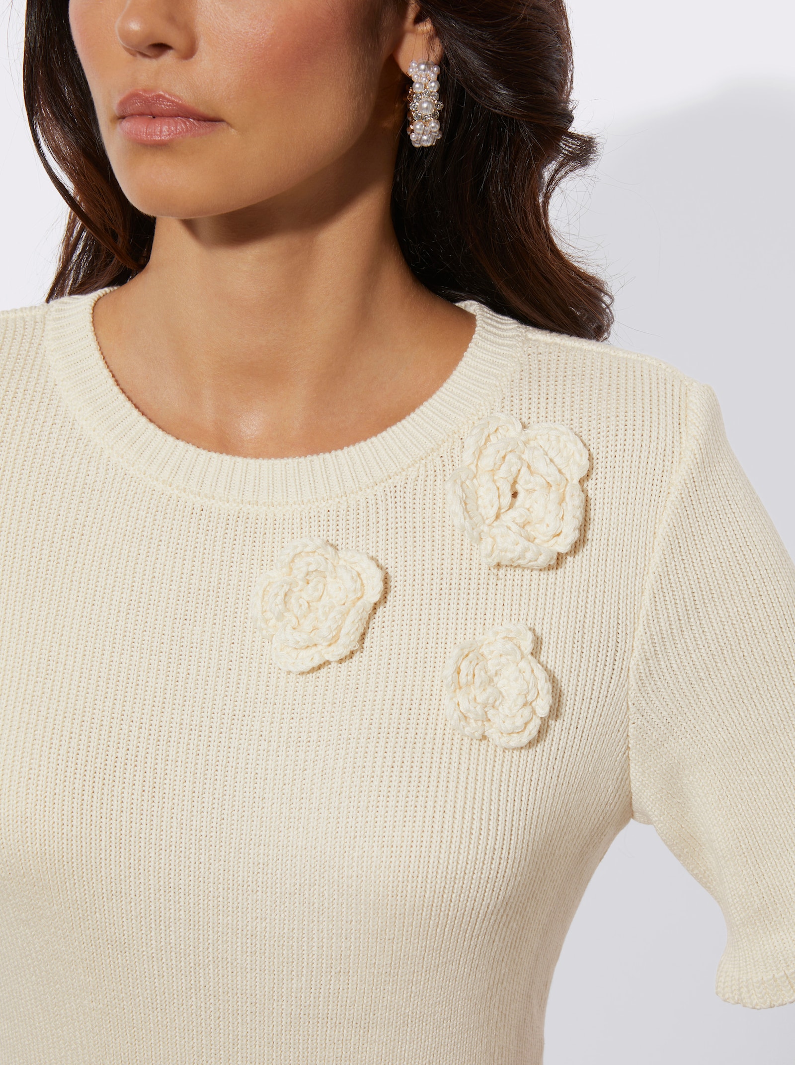 Kurzarmpullover mit Viskose - champagner