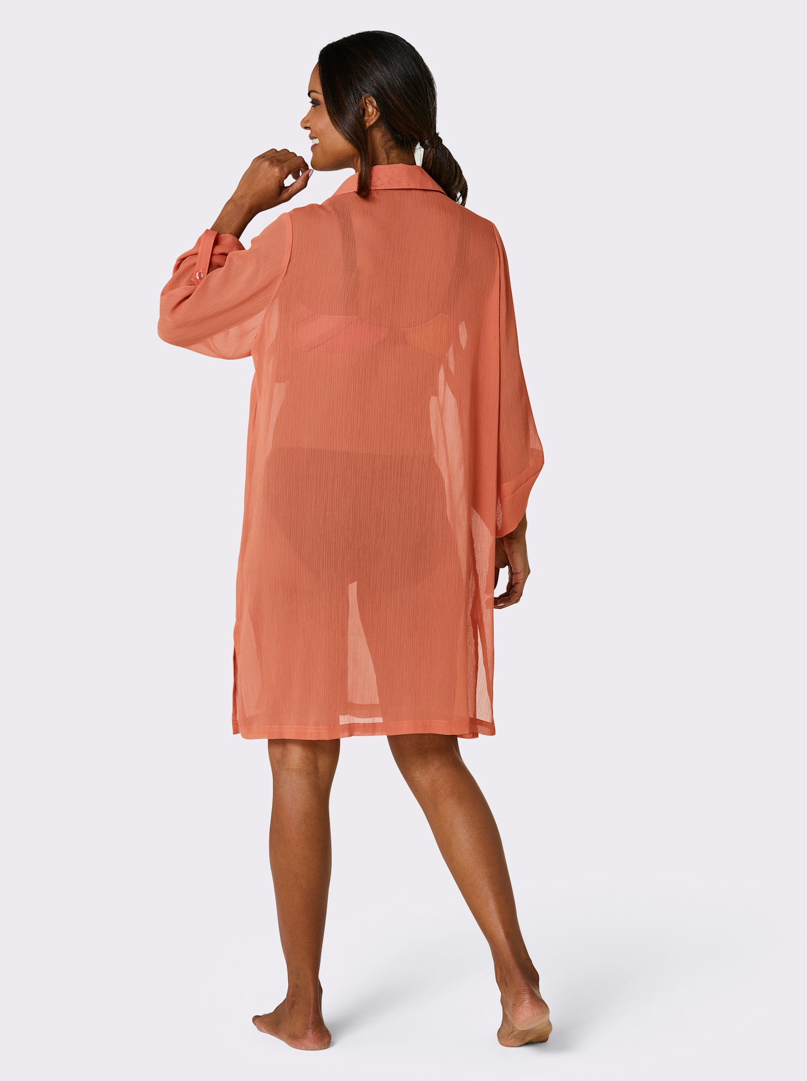 feel good Strandbluse mit krempelbaren 3/4-Ärmeln - papaya