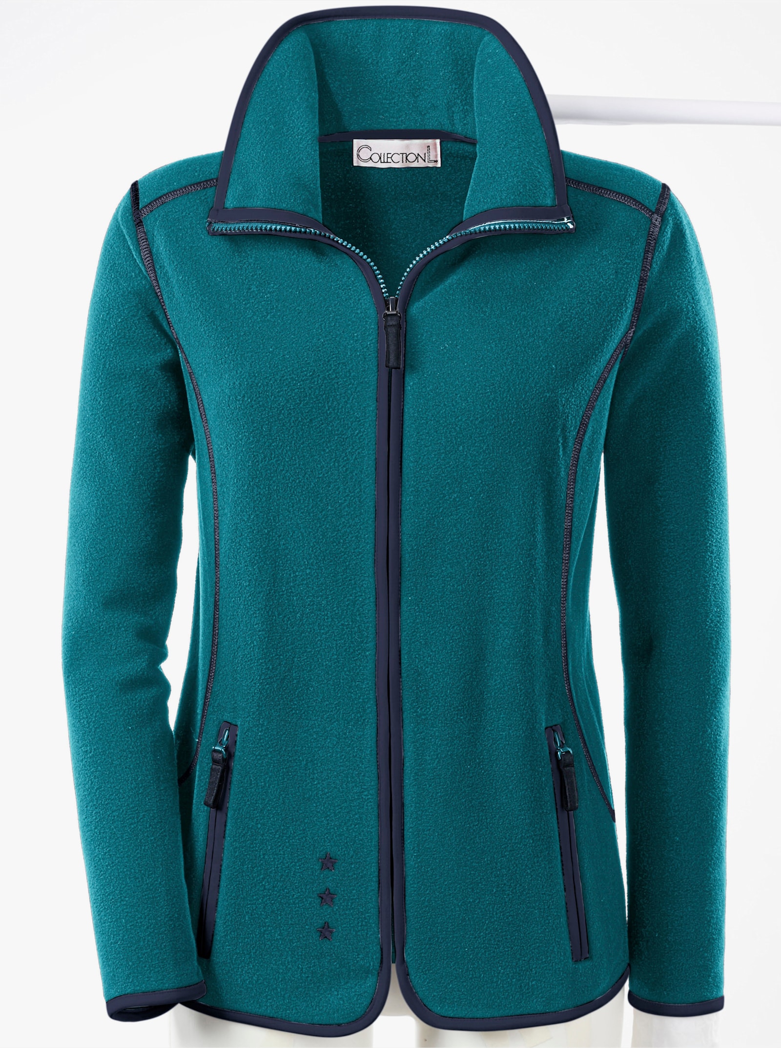 Fleecová bunda s vyšívanými hvězdičkami - petrolejová