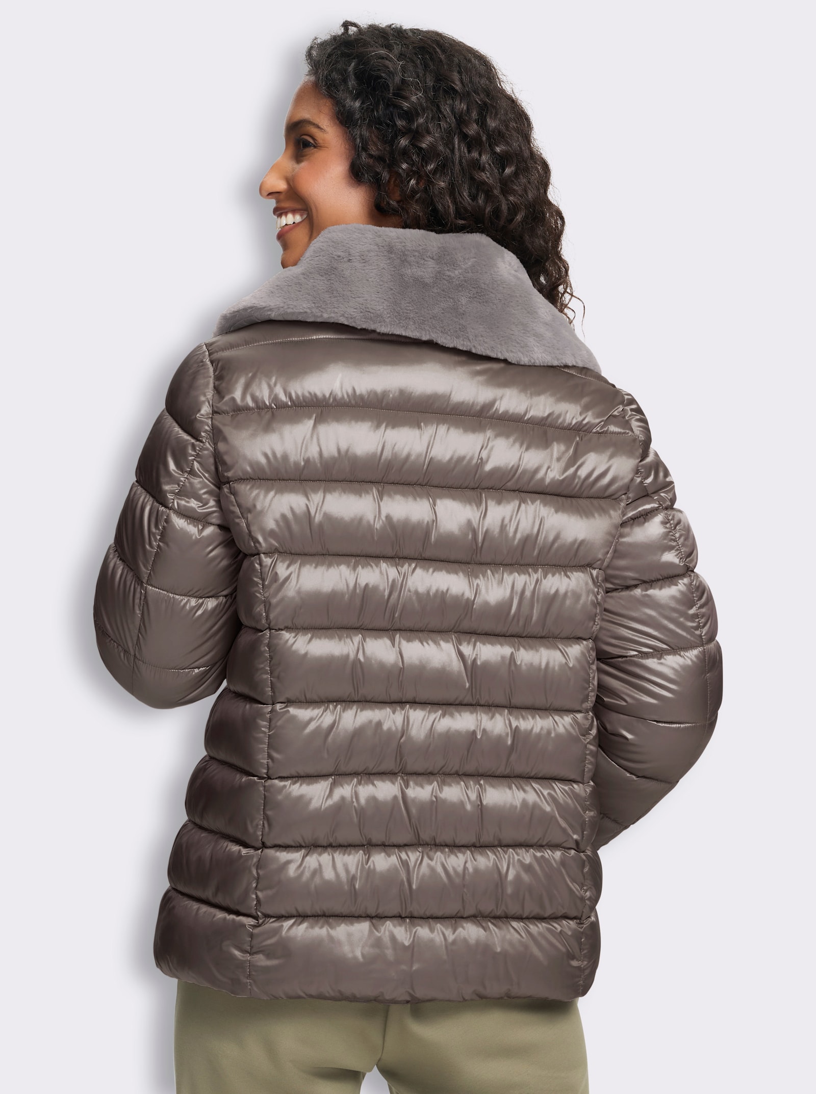 heine Steppjacke mit Fell-Imitat - taupe