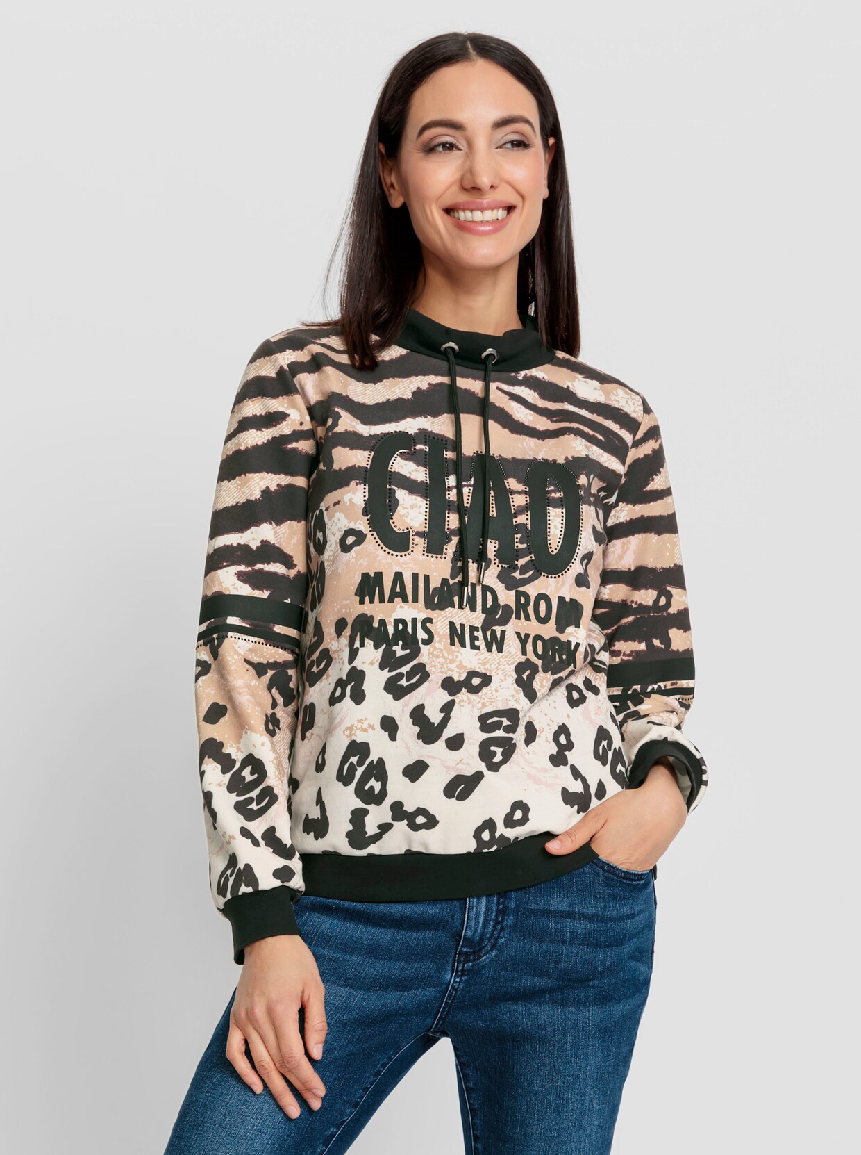 heine Sweatshirt - schwarz-camel-bedruckt