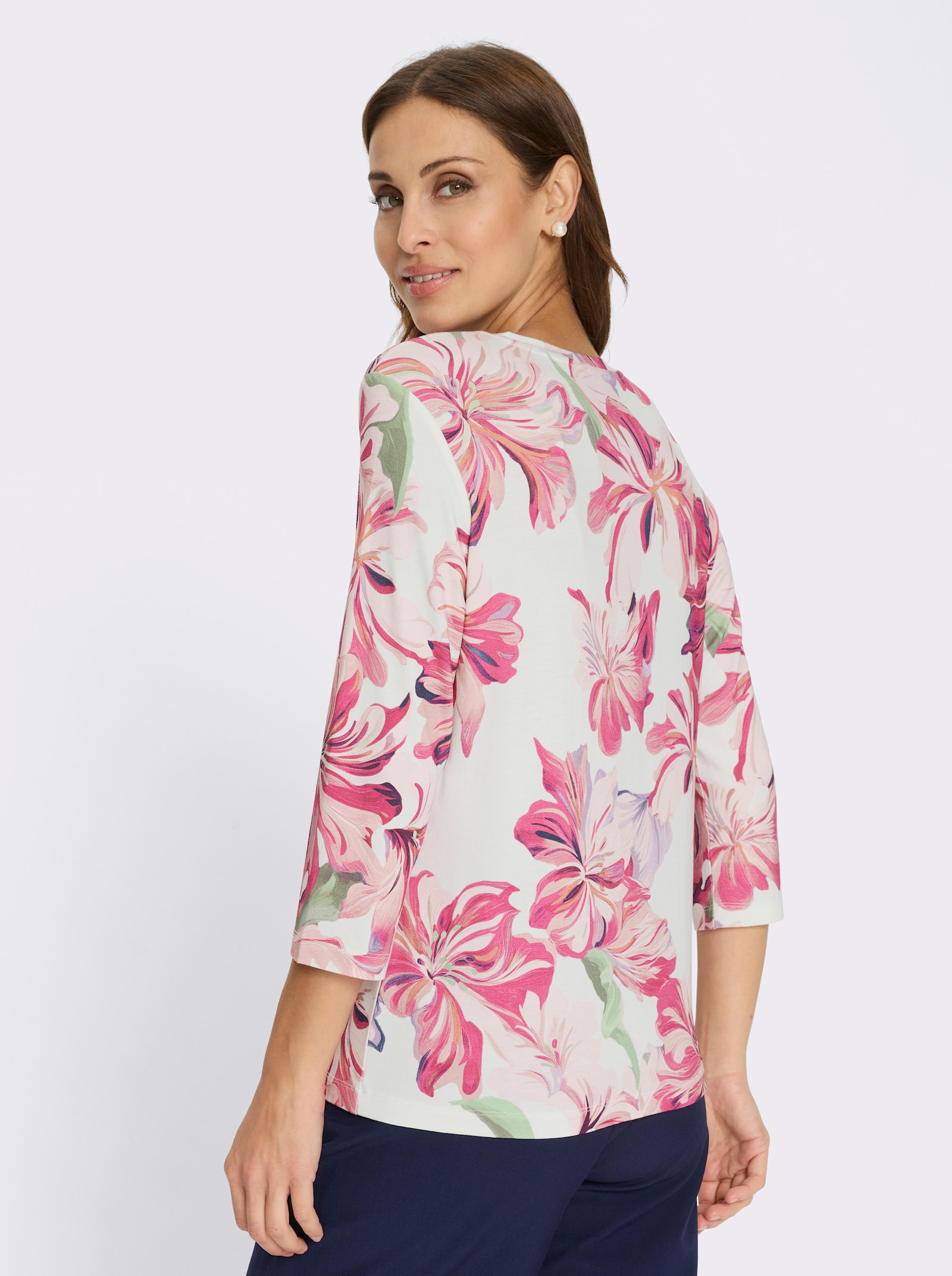 Print-Shirt mit 3/4-Ärmeln - ecru-magenta-bedruckt