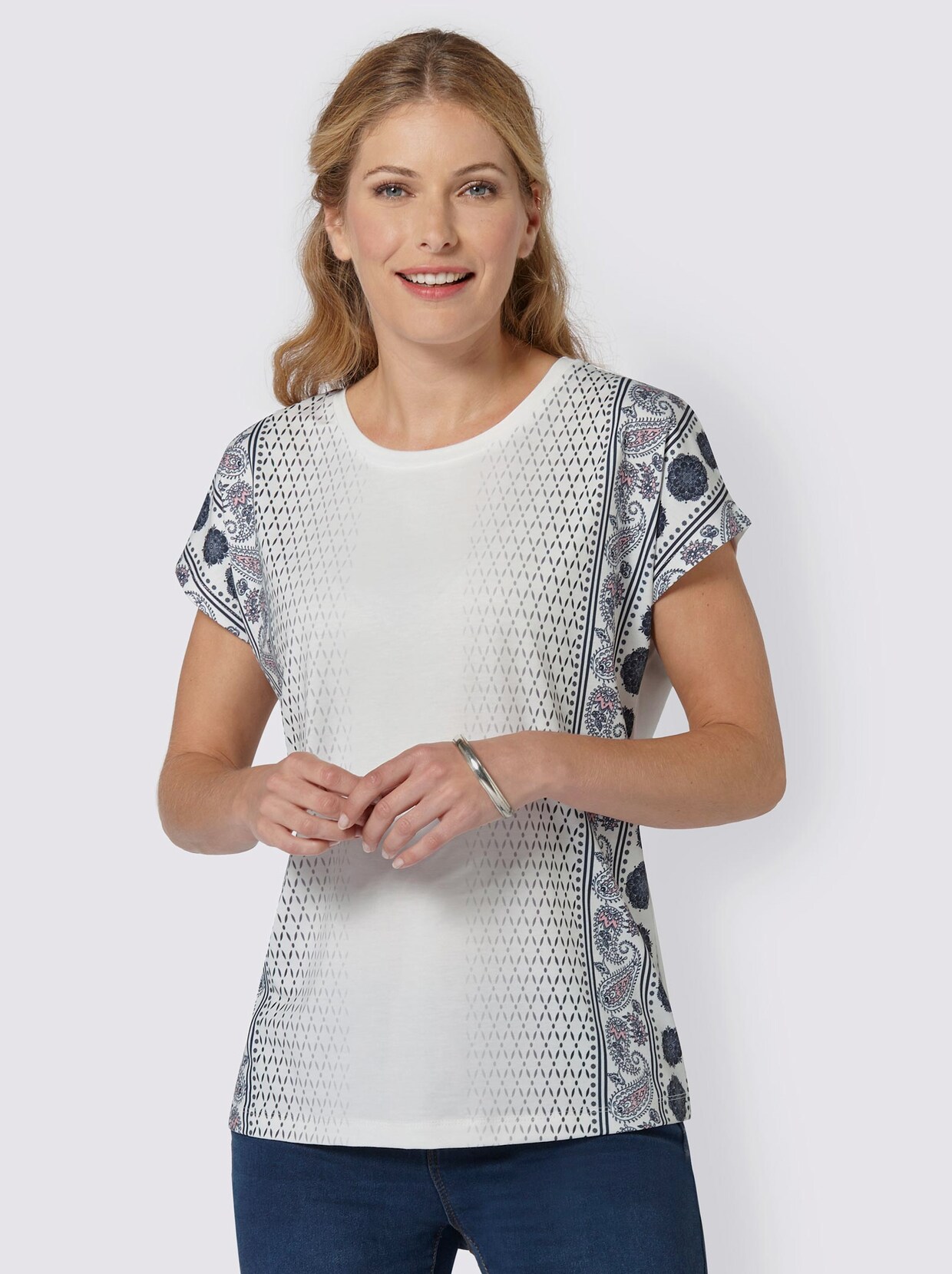 T-shirt - marine/roze gedessineerd