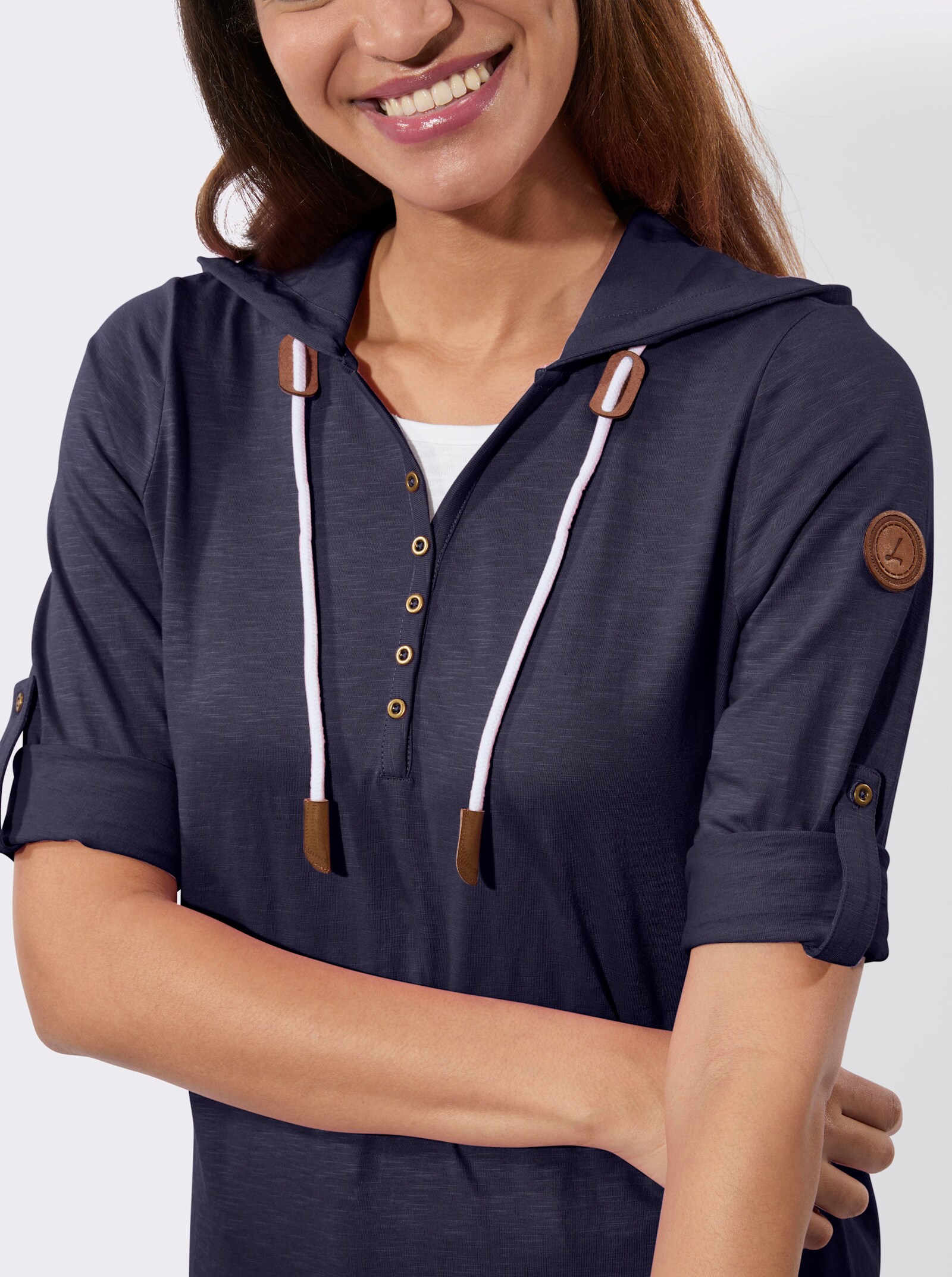 2-in-1-Shirt mit Kapuze - marine-weiß