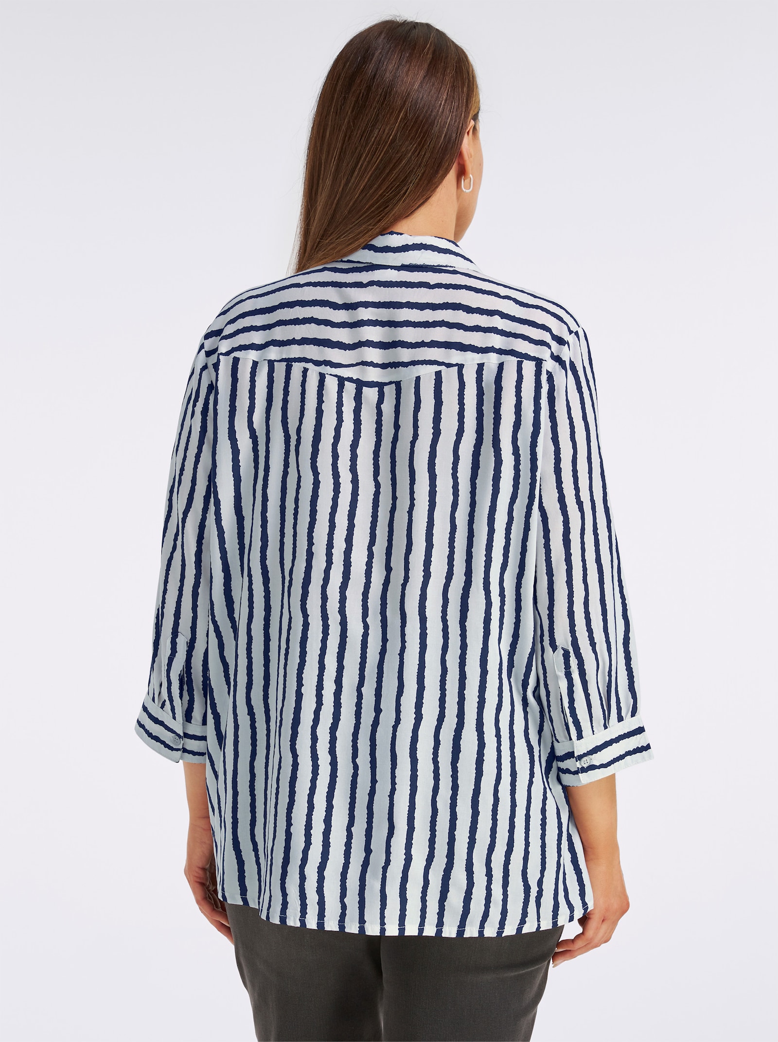 Gestreifte Bluse mit Schnürung am Ausschnitt - marine-weiß-gestreift