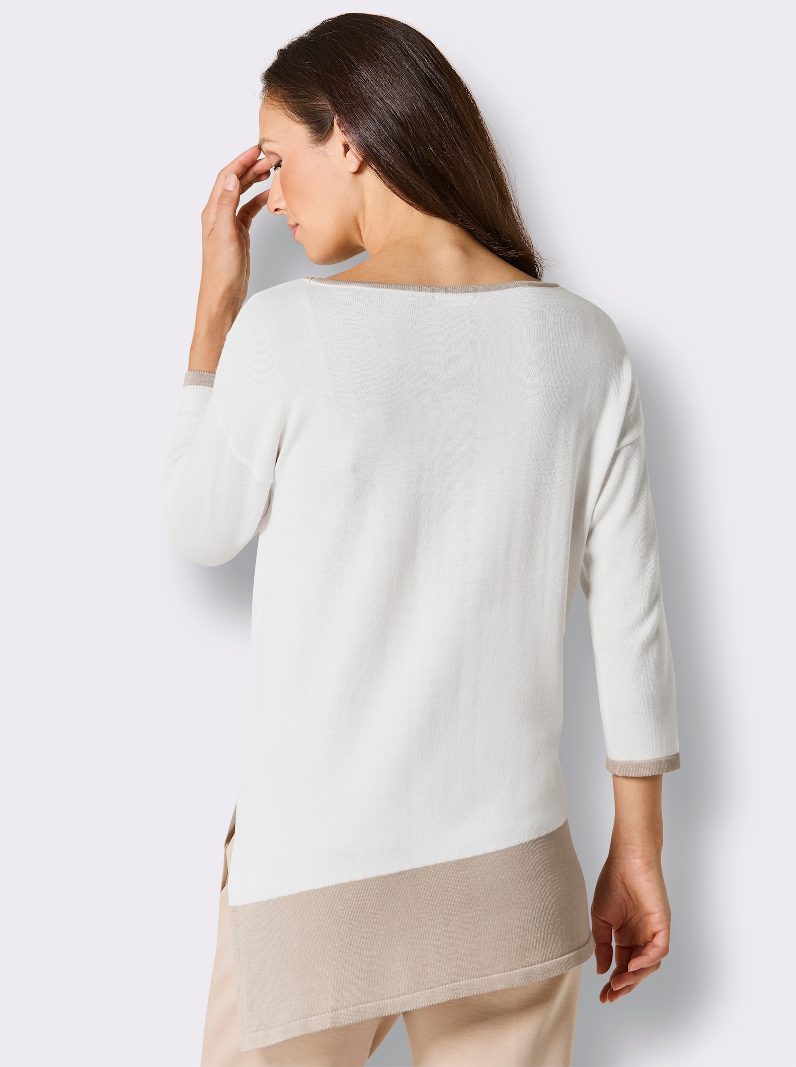 CREATION L PREMIUM Longpullover mit U-Boot-Ausschnitt - ecru-beige