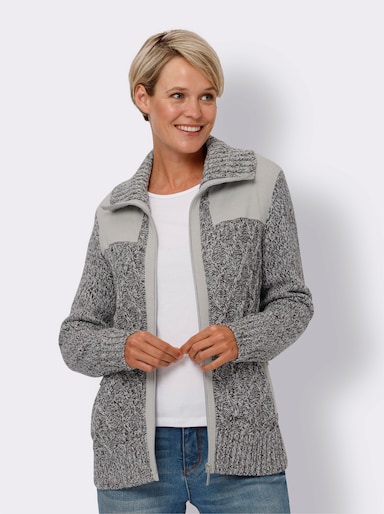 Strickjacke - hellgrau-ecru-meliert