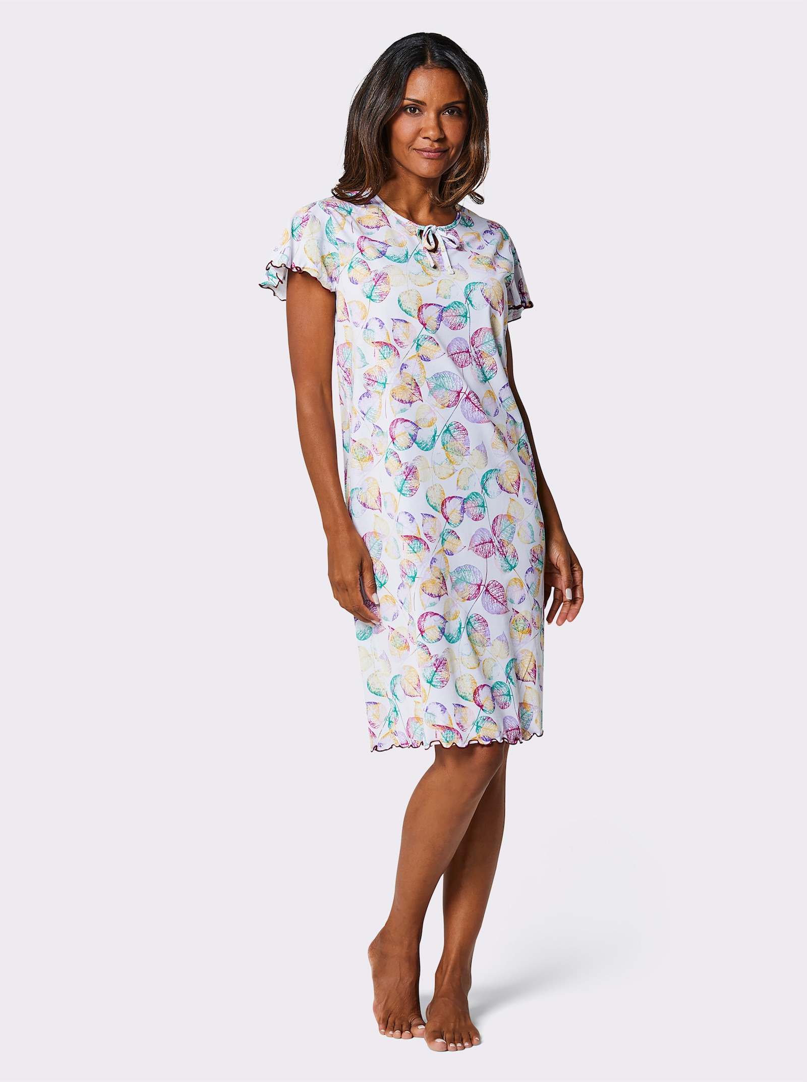 wäschepur Nachthemd met kleurrijke bladerprint - ecru/paars bedrukt