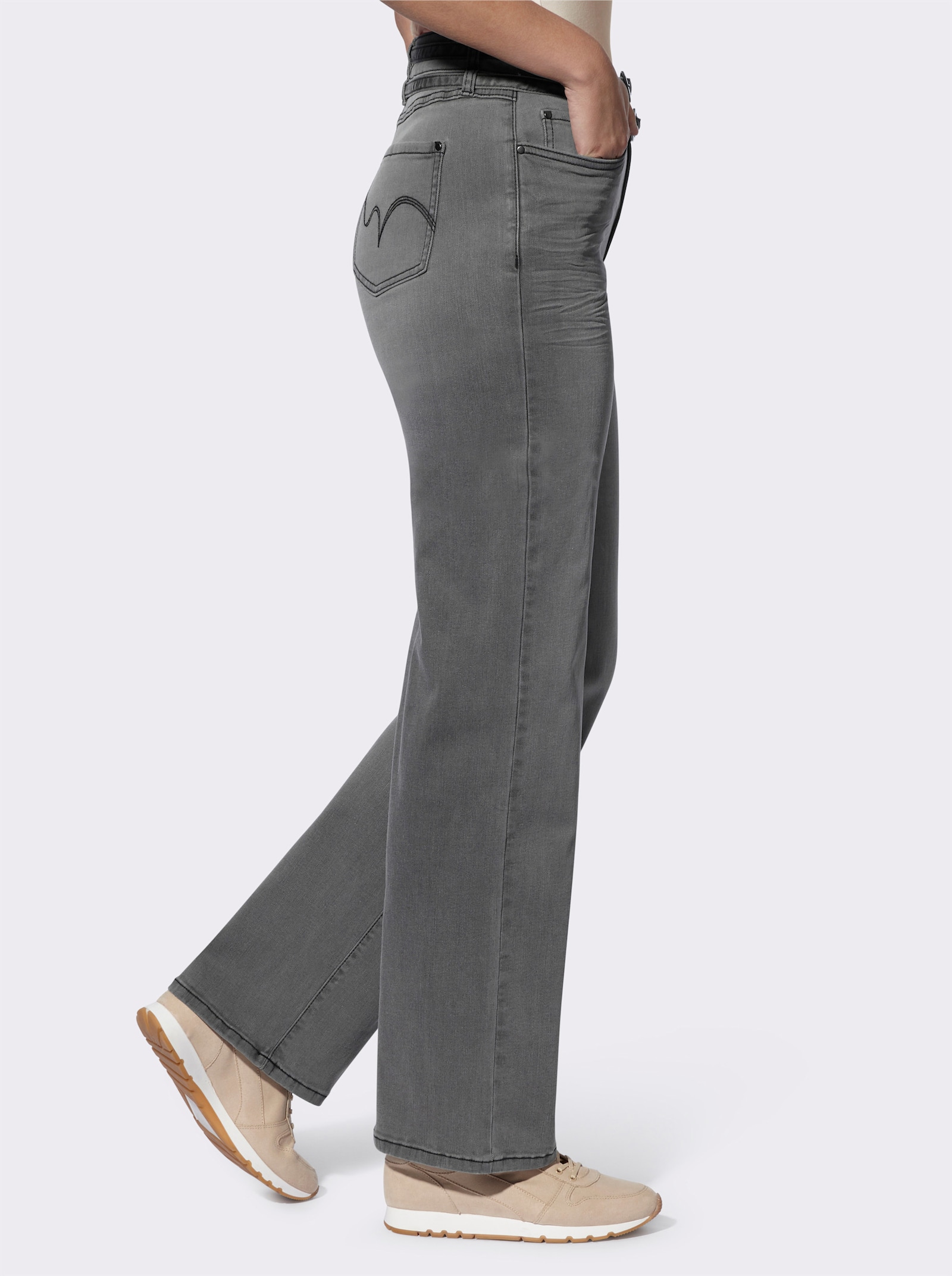 heine 5-Pocket-Hose inklusive Denim-Gürtel - stone-grey-denim