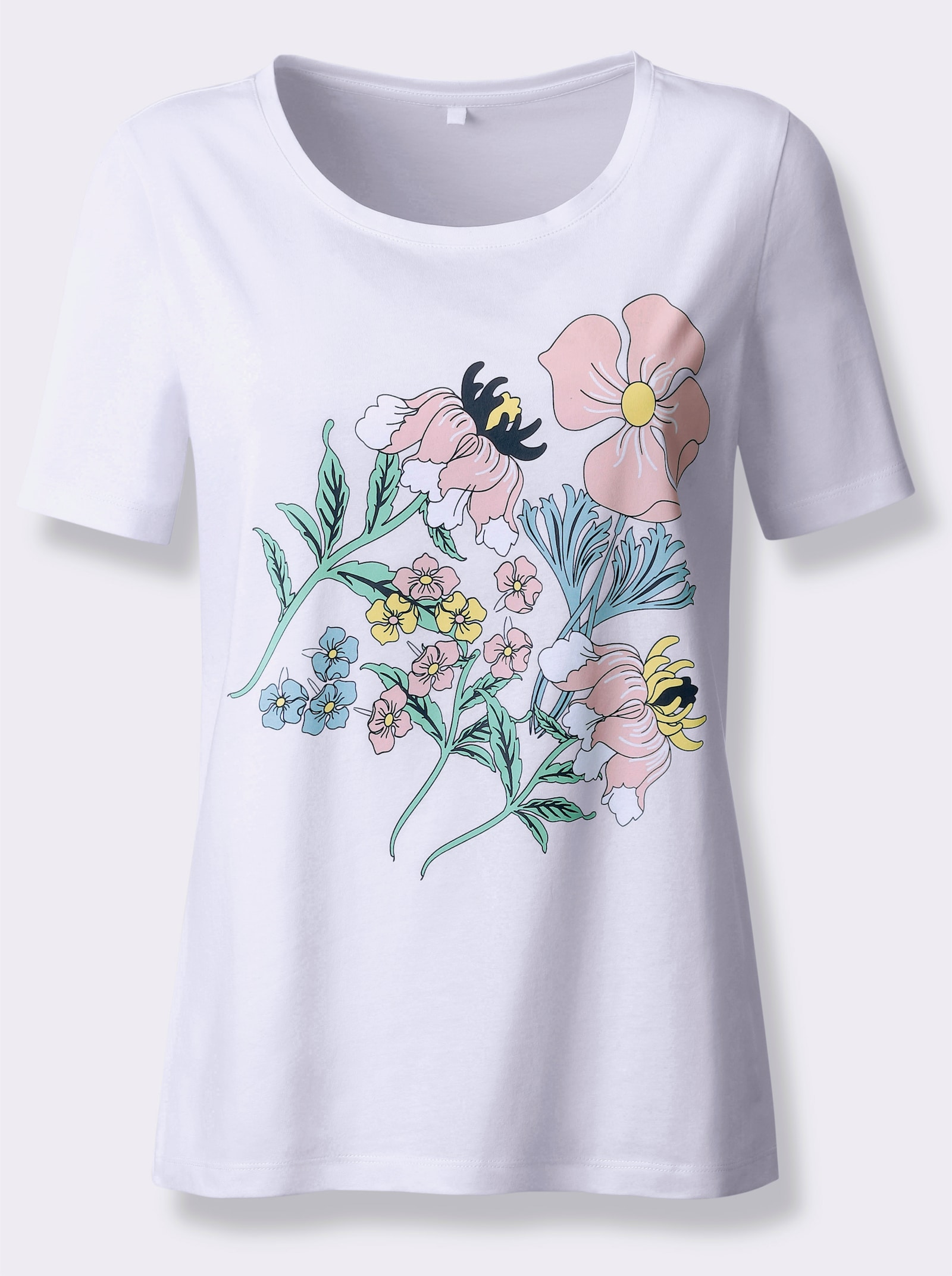 Kurzarmshirt mit Blüten-Druck - weiß-bedruckt