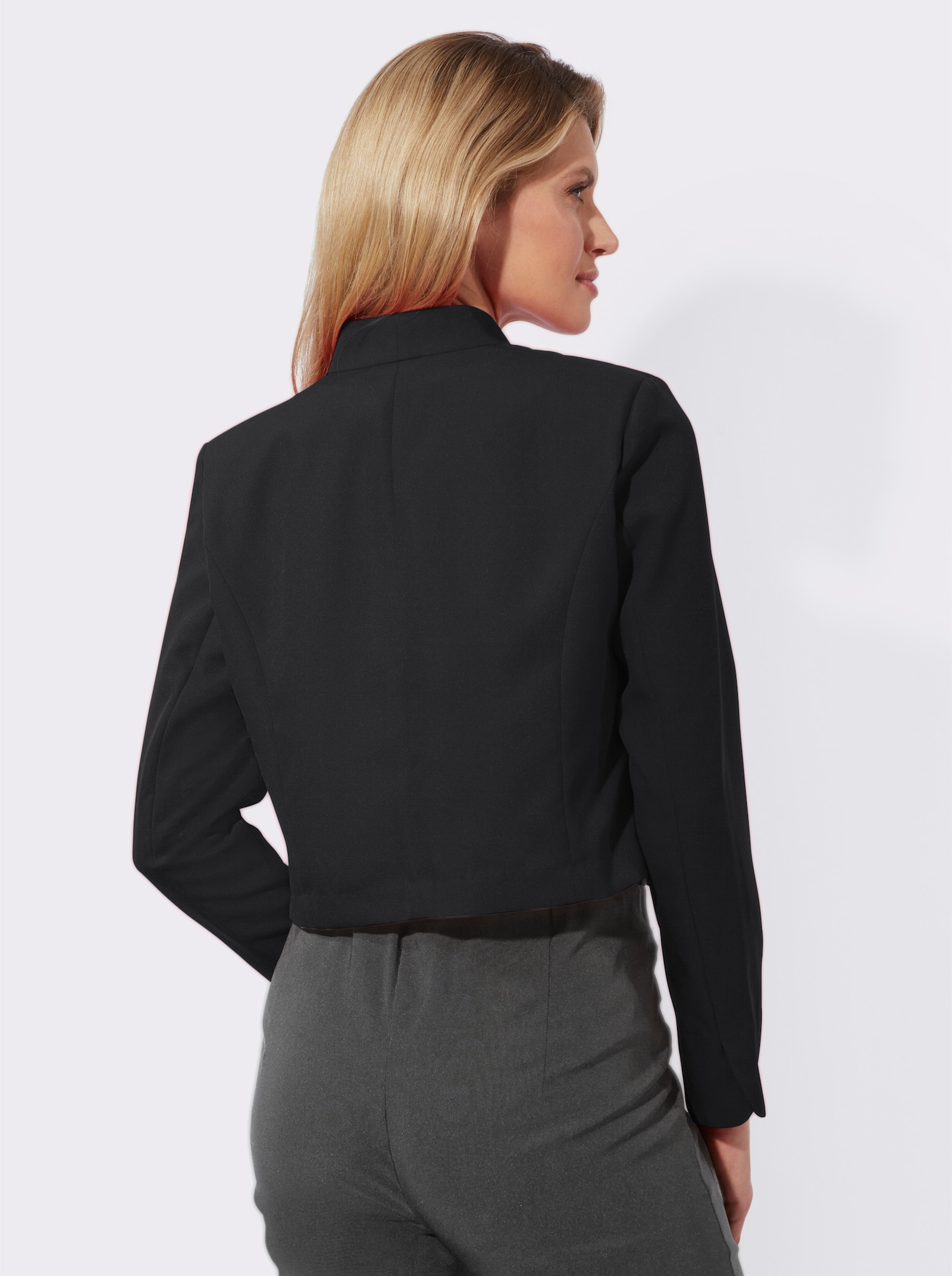Bolerojacke mit Wellenabschluss, Stehkragen - schwarz