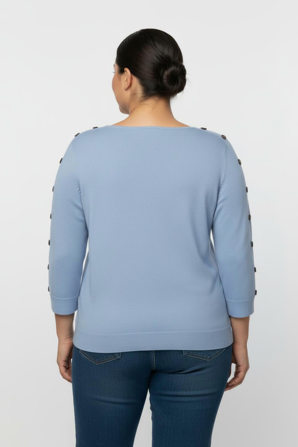 3/4 Arm-Pullover mit Zierknopf-Detail - bleu